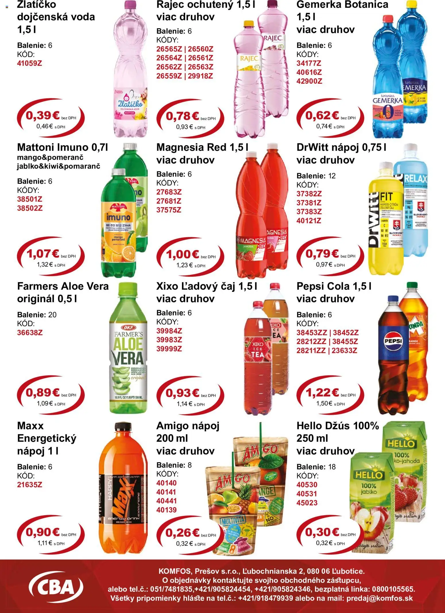 Nové CBA Komfos akcie – leták je platný od 18.09.2026 | Strana: 9 | Produkty: Rajec, Pepsi, Gemerka, Dojčenská voda