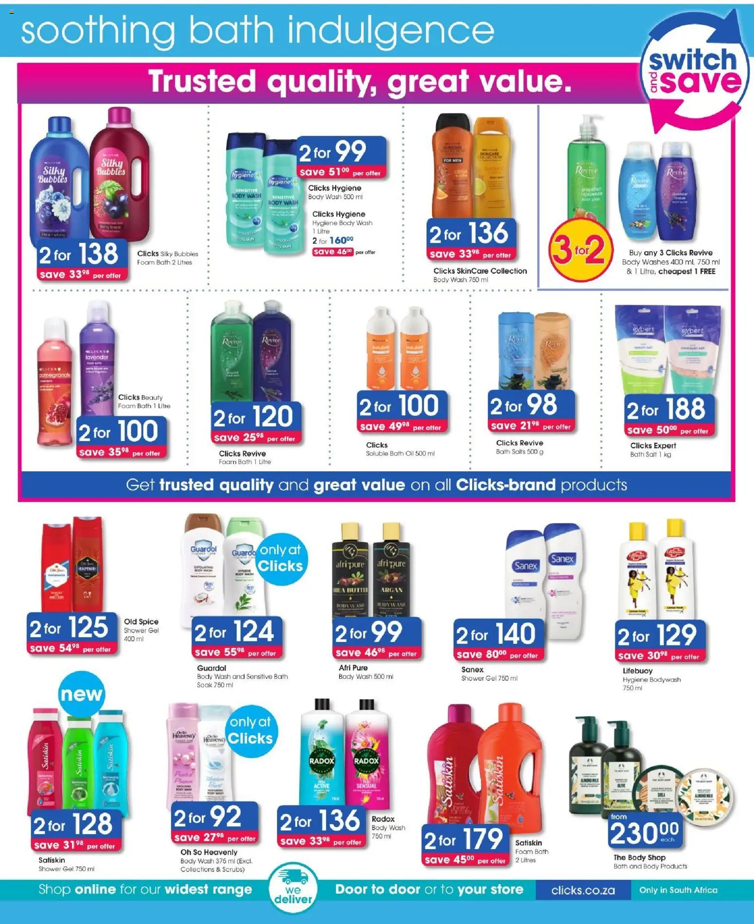 New Clicks catalogue – valid from 11/08/2026 | Page: 30 | Products: Bath salts, Pomegranate, Switch, Body wash