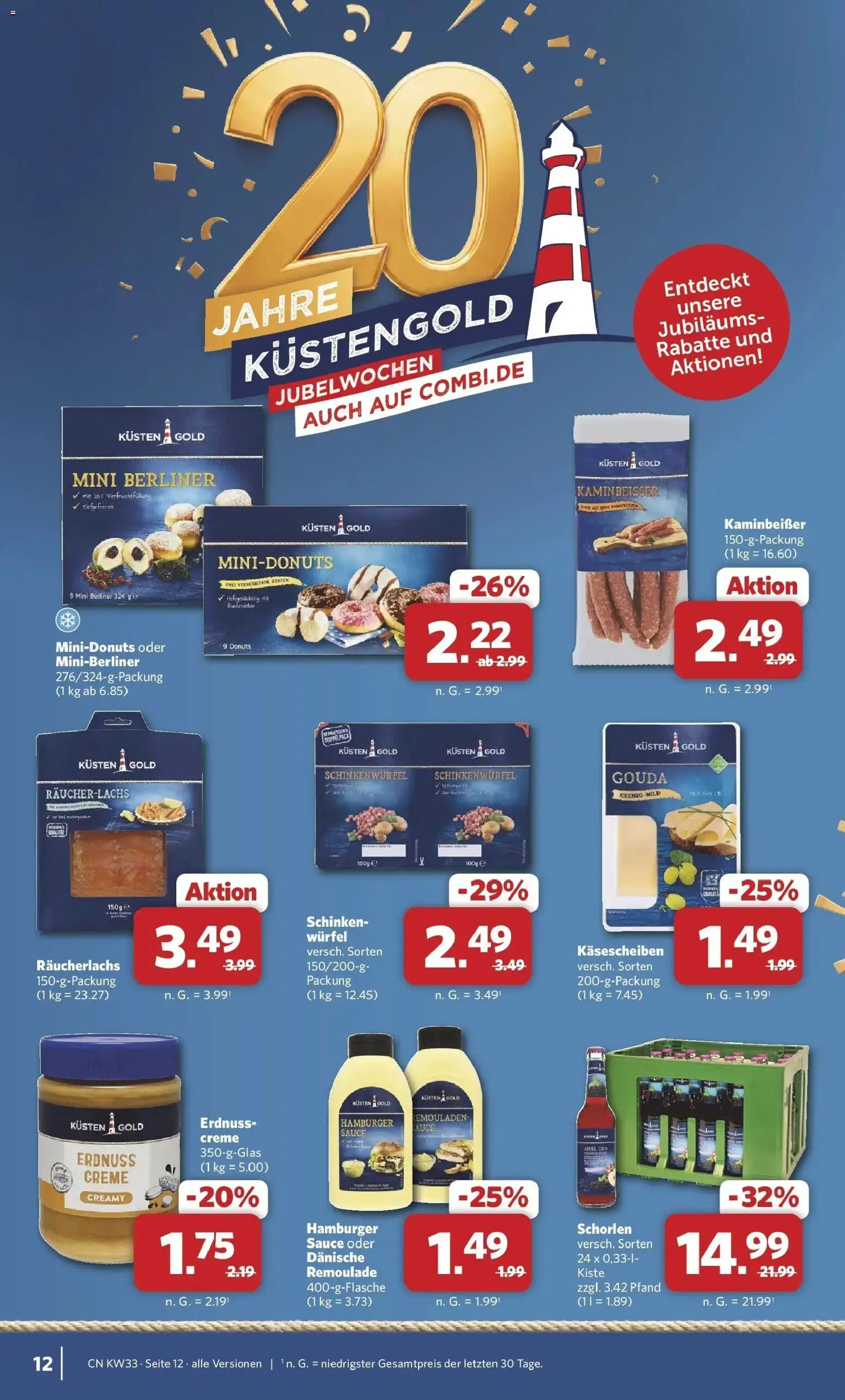 Combi Prospekt Dülmen (ab 10.08.2026) zum Blättern | Seite: 14 | Produkte: Creme, Donuts, Räucherlachs, Schinken
