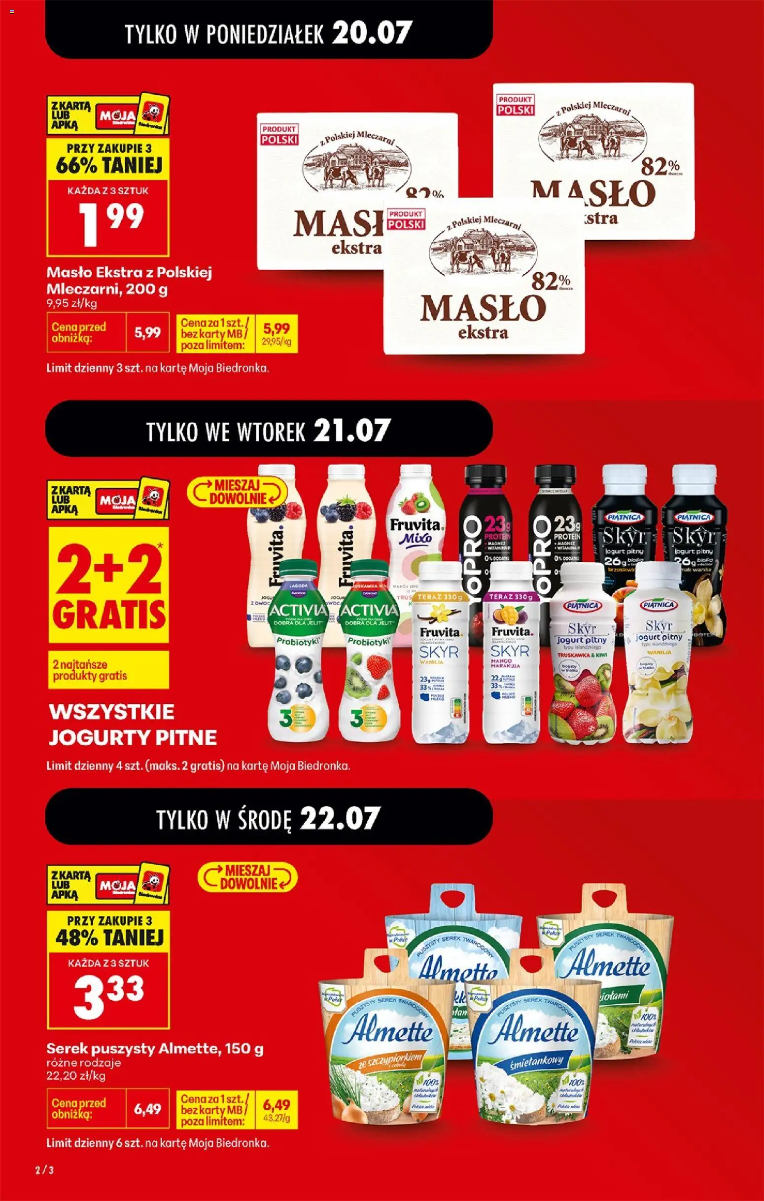 Biedronka Polsko leták od 20.07.2026 | Strana: 2 | Produkty: Mléko, Máslo, Jogurty, Protein