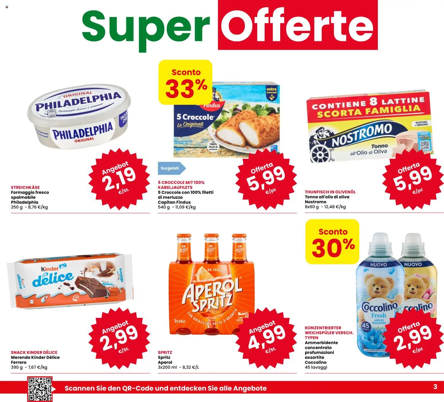 Volantino Eurospar del 29/10/2026 | Pagina: 3 | Prodotti: Ammorbidente, Merluzzo, Formaggio fresco, Aperol