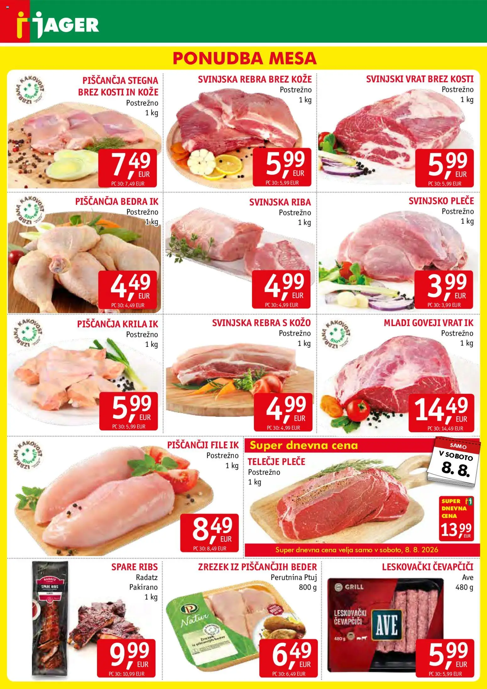 Novi Jager katalog ponudbe – veljaven od 05.08.2026 | Stran: 3 | Izdelki: Čevapčiči, Piščančja bedra, Riba, Grill