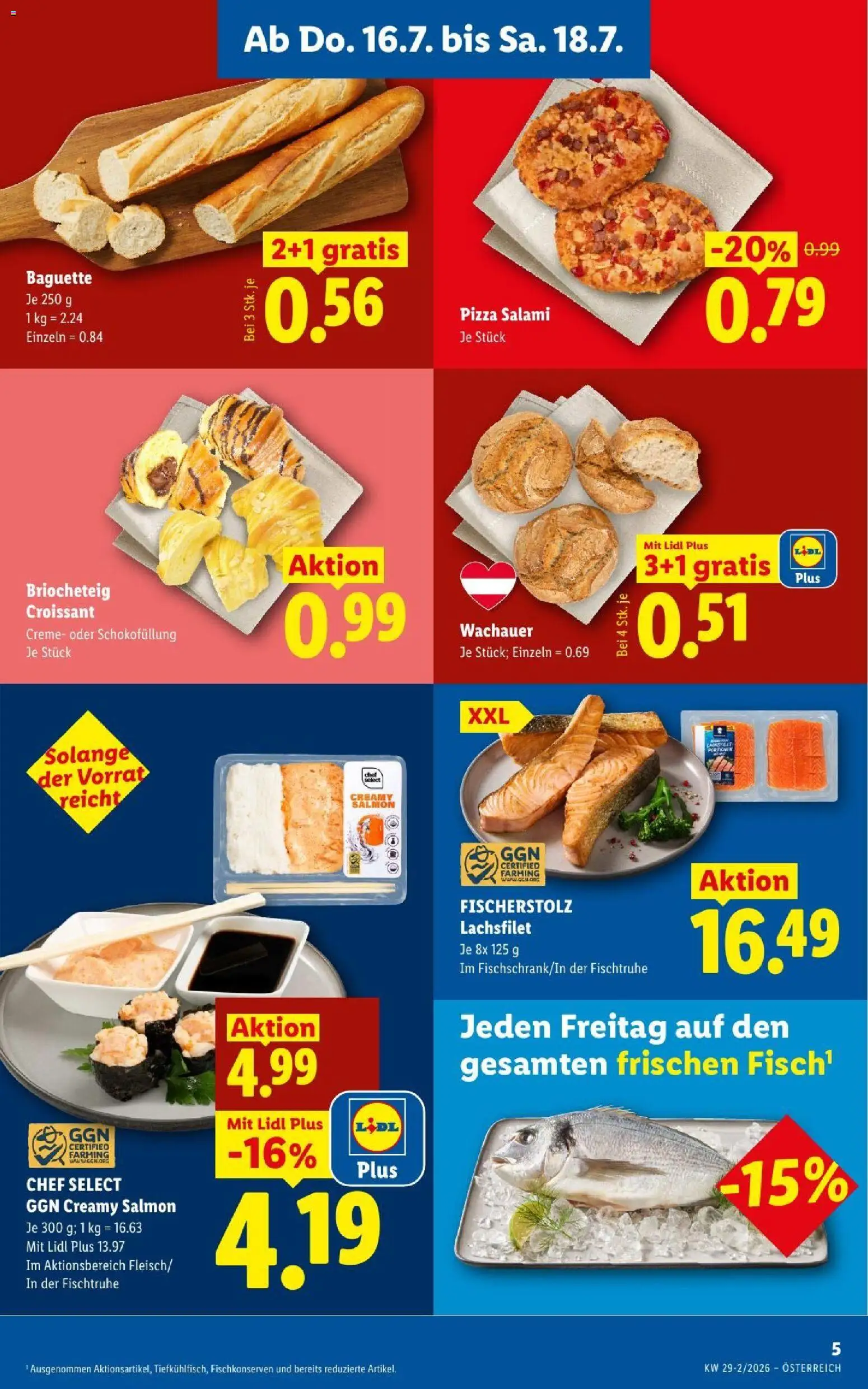 Lidl - Flugblatt gültig ab 16.07.2026 | Seite: 7 | Produkte: Baguette, Lachsfilet, Creme, Pizza