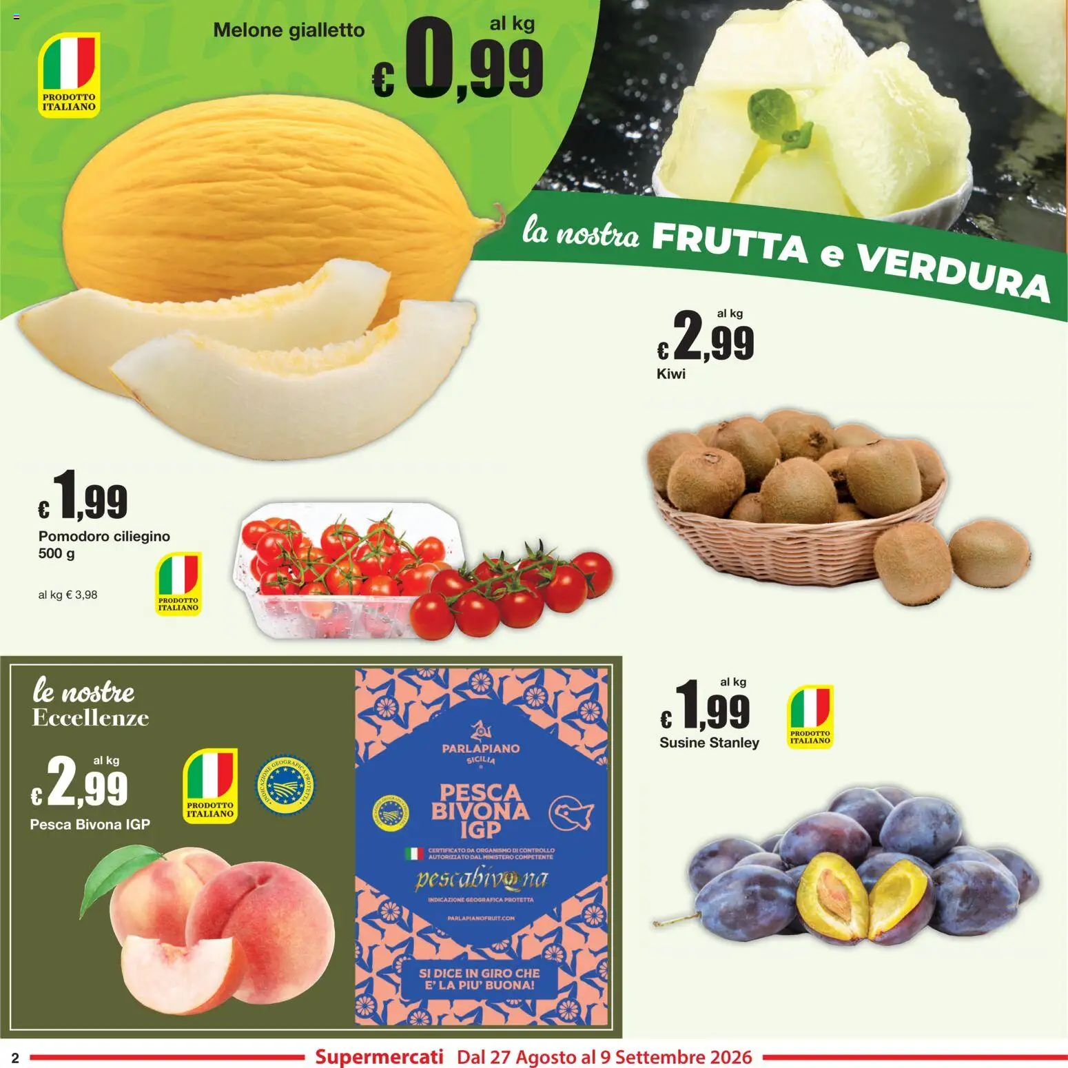 Volantino Sì con Te del 27/08/2026 | Pagina: 2 | Prodotti: Frutta, Pomodoro, Pesca, Melone