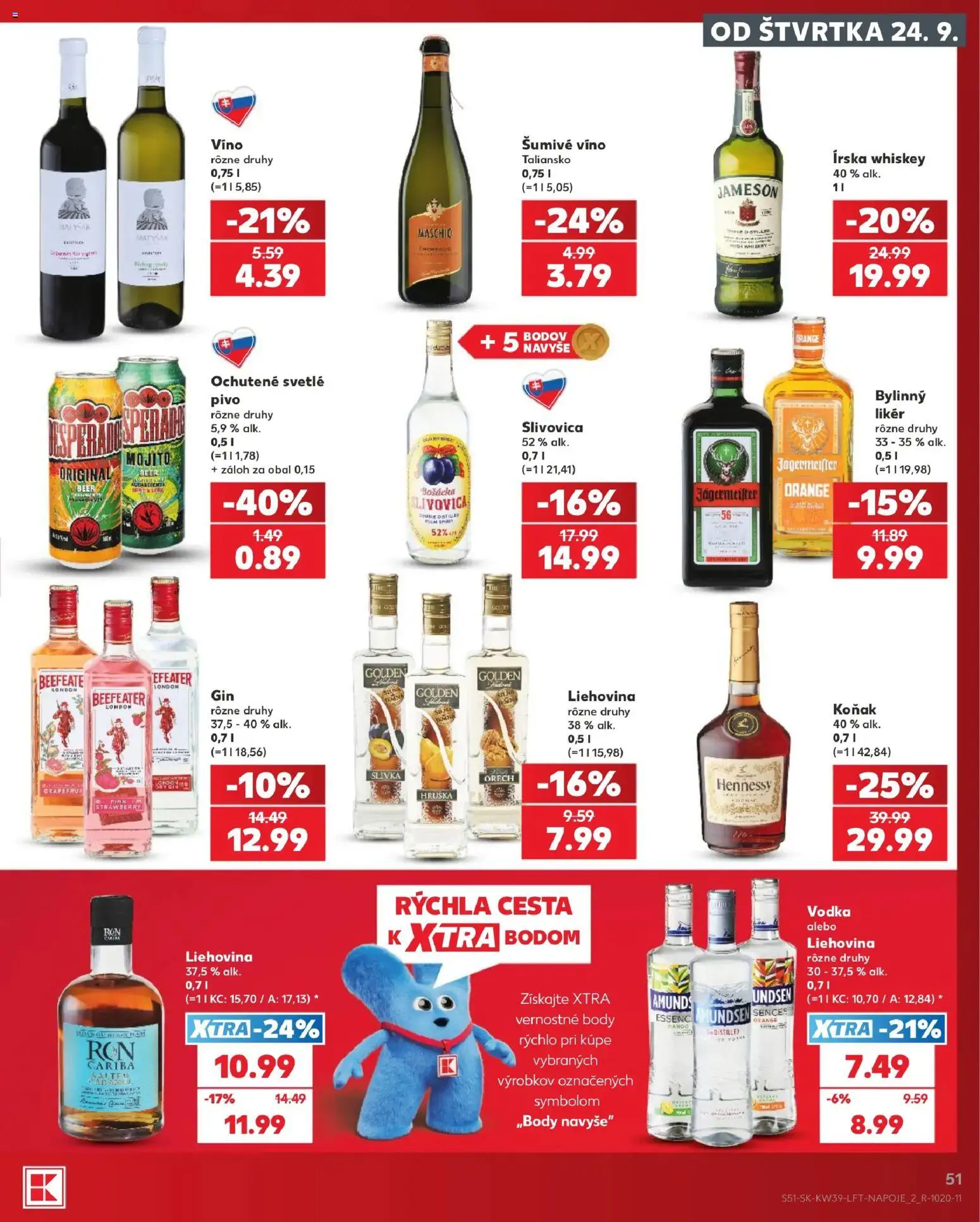 Nové Kaufland akcie – leták je platný od 24.09.2026 | Strana: 51 | Produkty: Bošácka slivovica, Jägermeister Orange, Koňak, Šumivé víno
