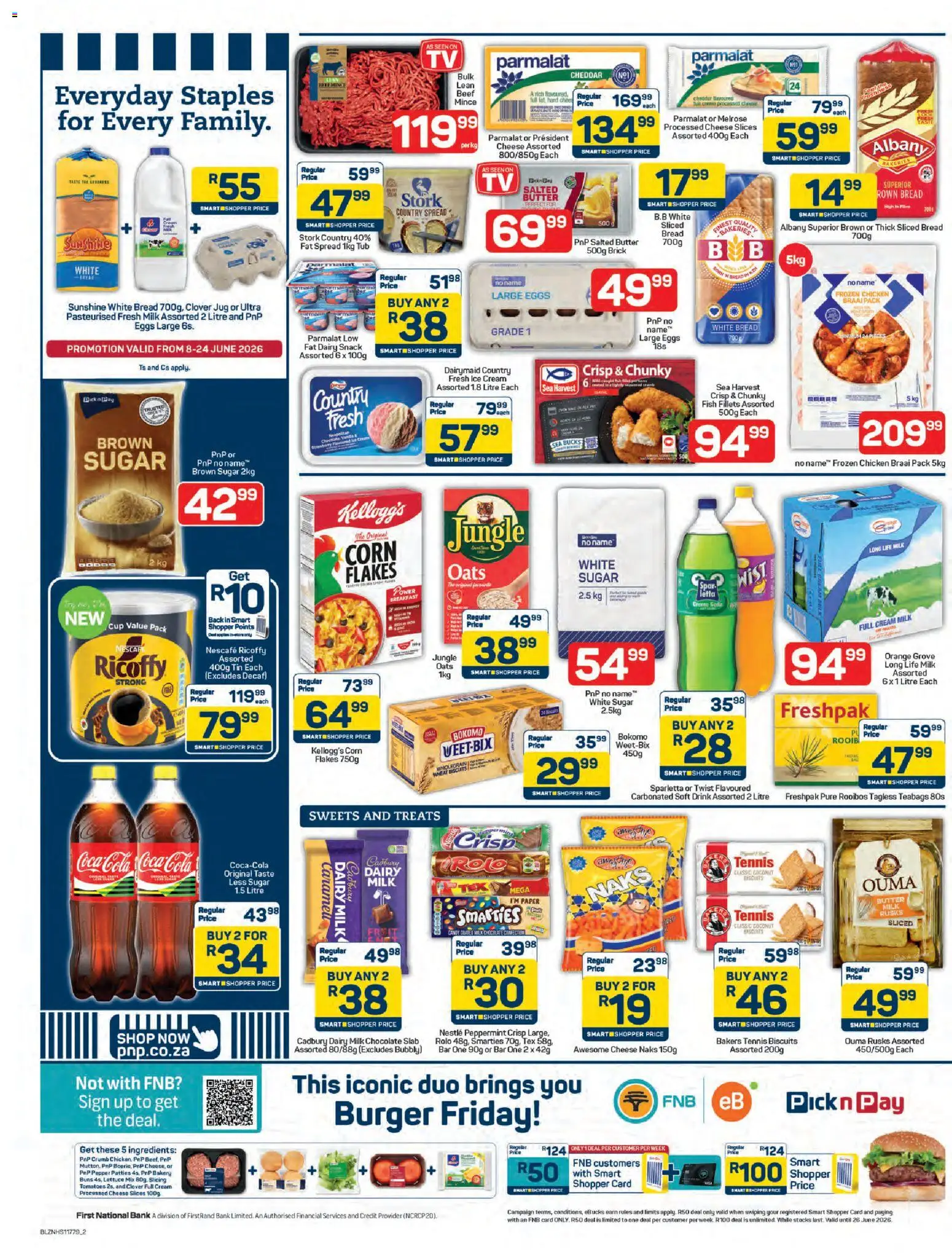 New Pick n Pay catalogue – valid from 08.06.2026 | Page: 2 | Products: Sweets, Buns, Cream, Fat spread