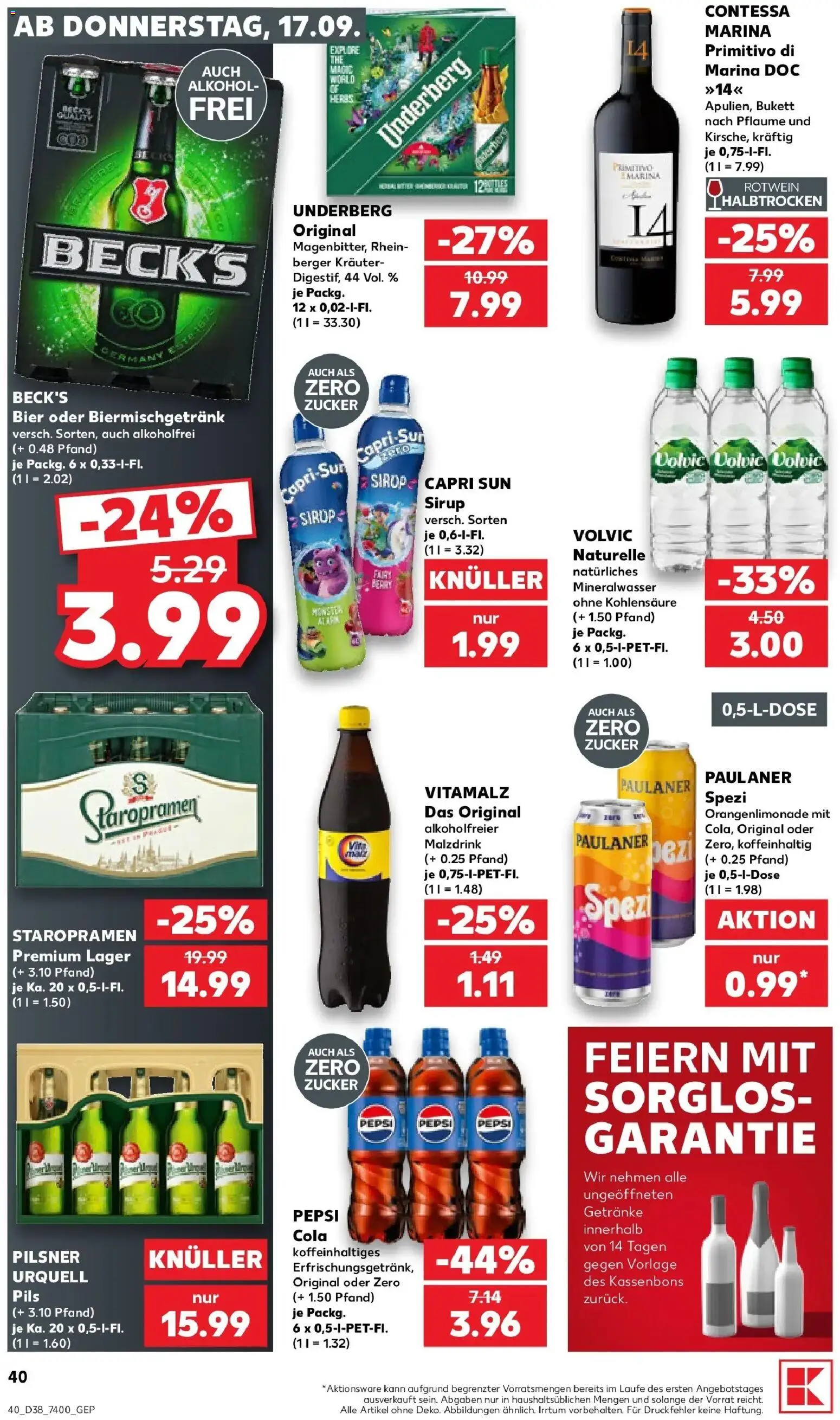 Prospekt Kaufland ab 14.09.2026 » Angebote Online zum Blättern | Seite: 52 | Produkte: Rotwein, Mineralwasser, Zucker, Pepsi