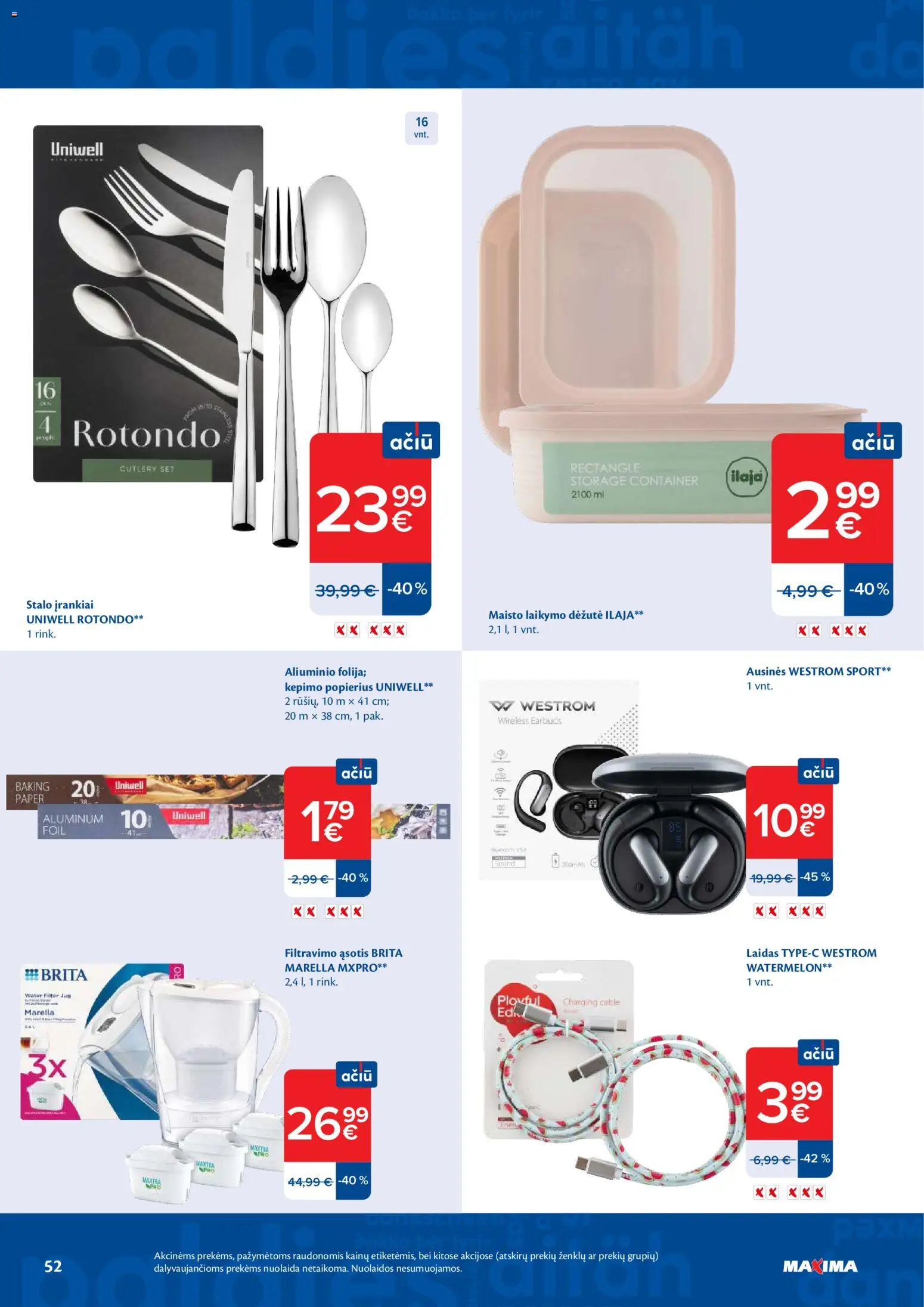 MAXIMA akcijos nuo 09.06.2026 | Puslapis: 52 | Prekių: Kepimo popierius, Ausinės