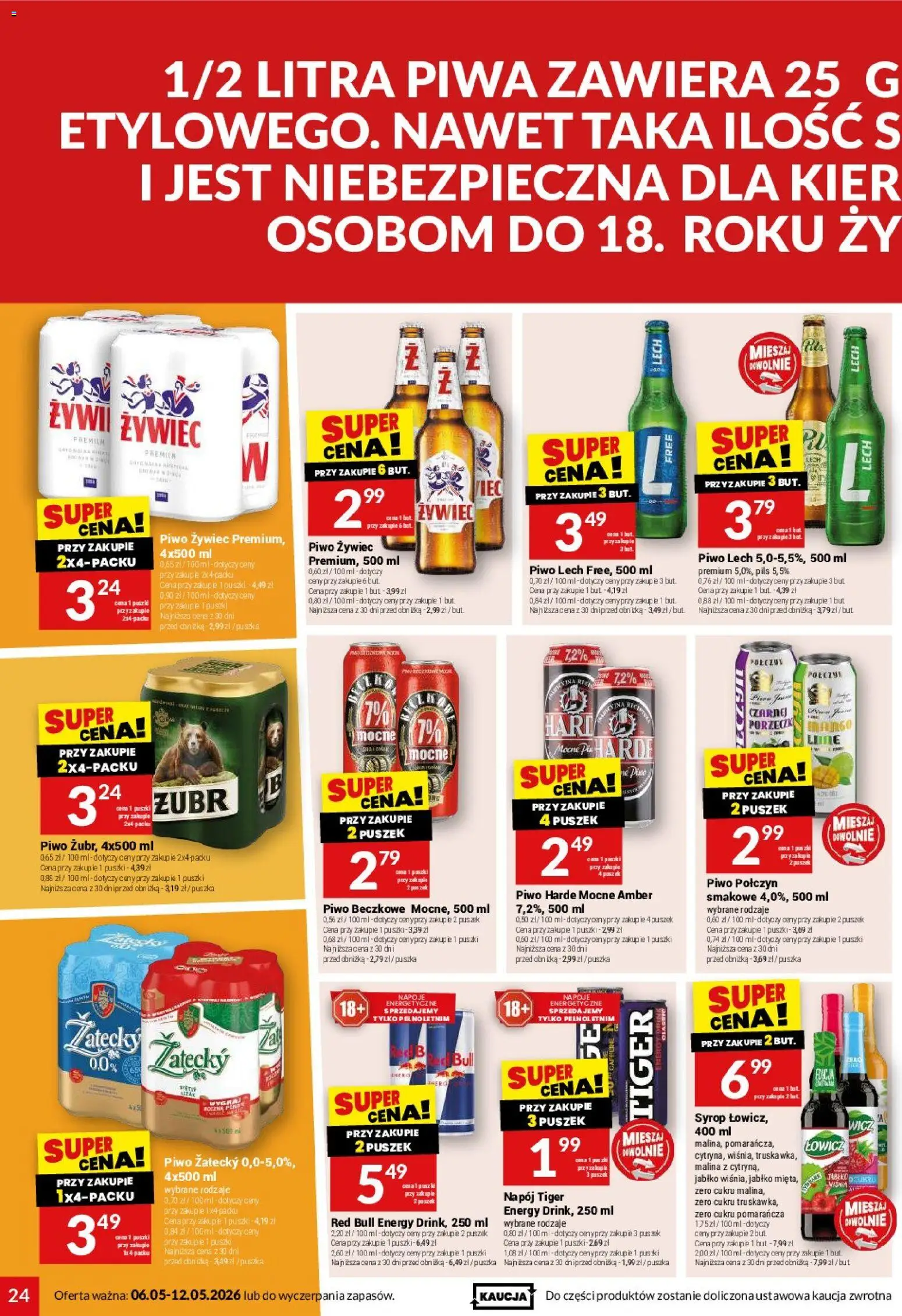 Twój Market gazetka od 06.05.2026 | Strona: 24 | Produkty: Syrop, Malina, Red bull, Piwo