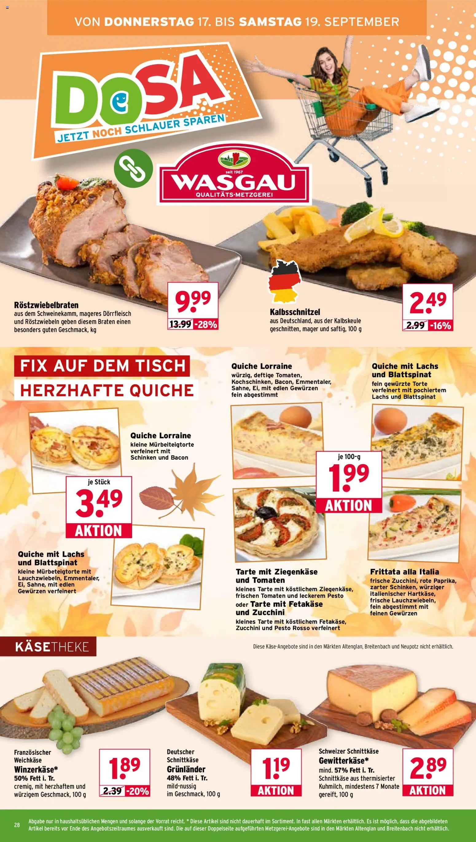 Wasgau Prospekt – gültig ab 14.09.2026 | Seite: 28 | Produkte: Ziegenkäse, Lachs, Schinken, Zucchini
