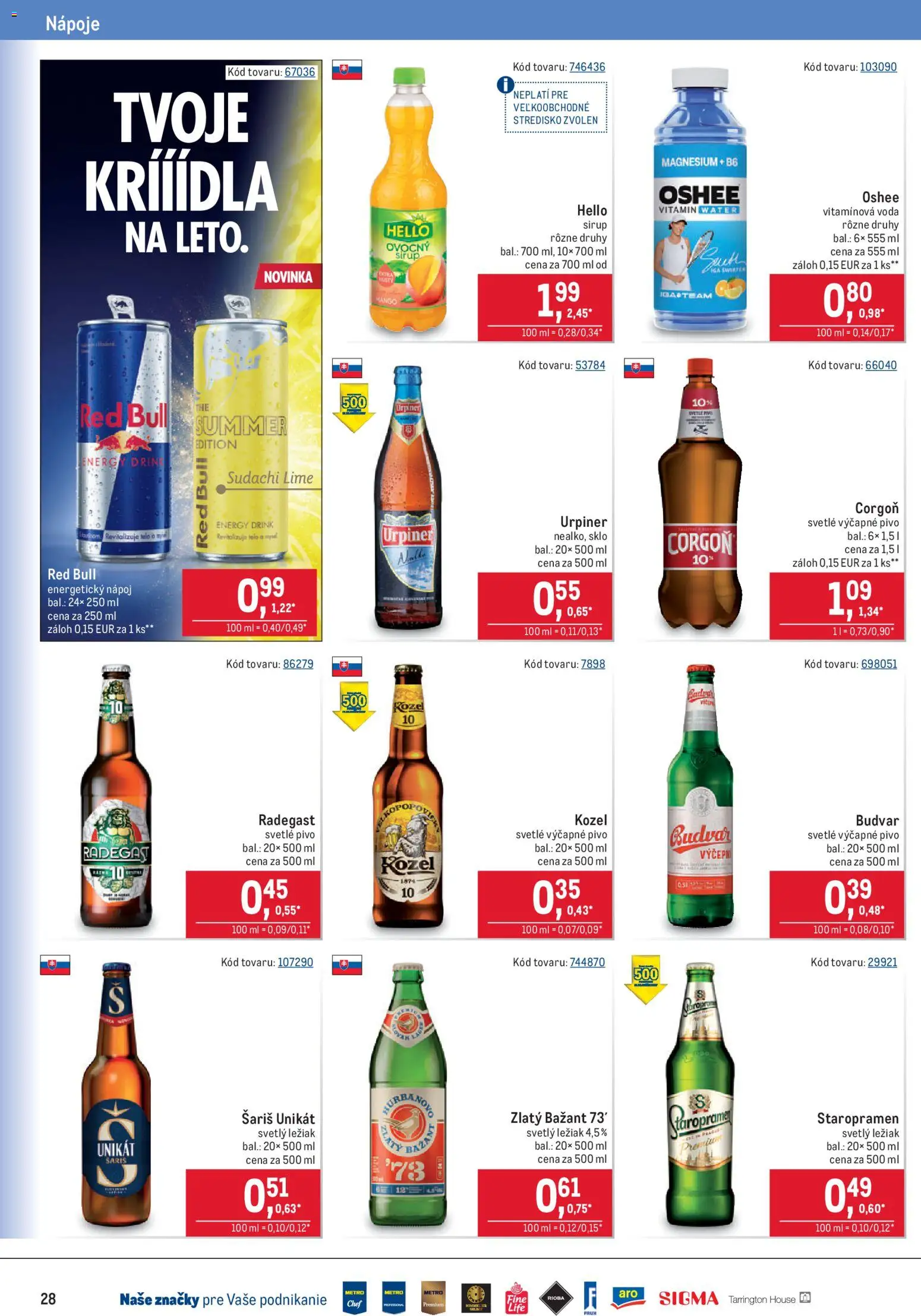 Nové Metro akcie – leták je platný od 03.06.2026 | Strana: 28 | Produkty: Pivo, Zlatý Bažant, Šariš, Energetický nápoj