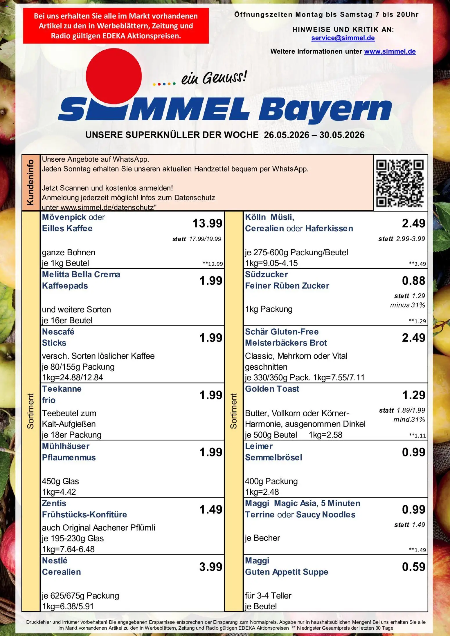 Simmel Bayern – gültig ab 26.05.2026 | Seite: 1 | Produkte: Kaffeepads, Maggi, Teekanne, Radio