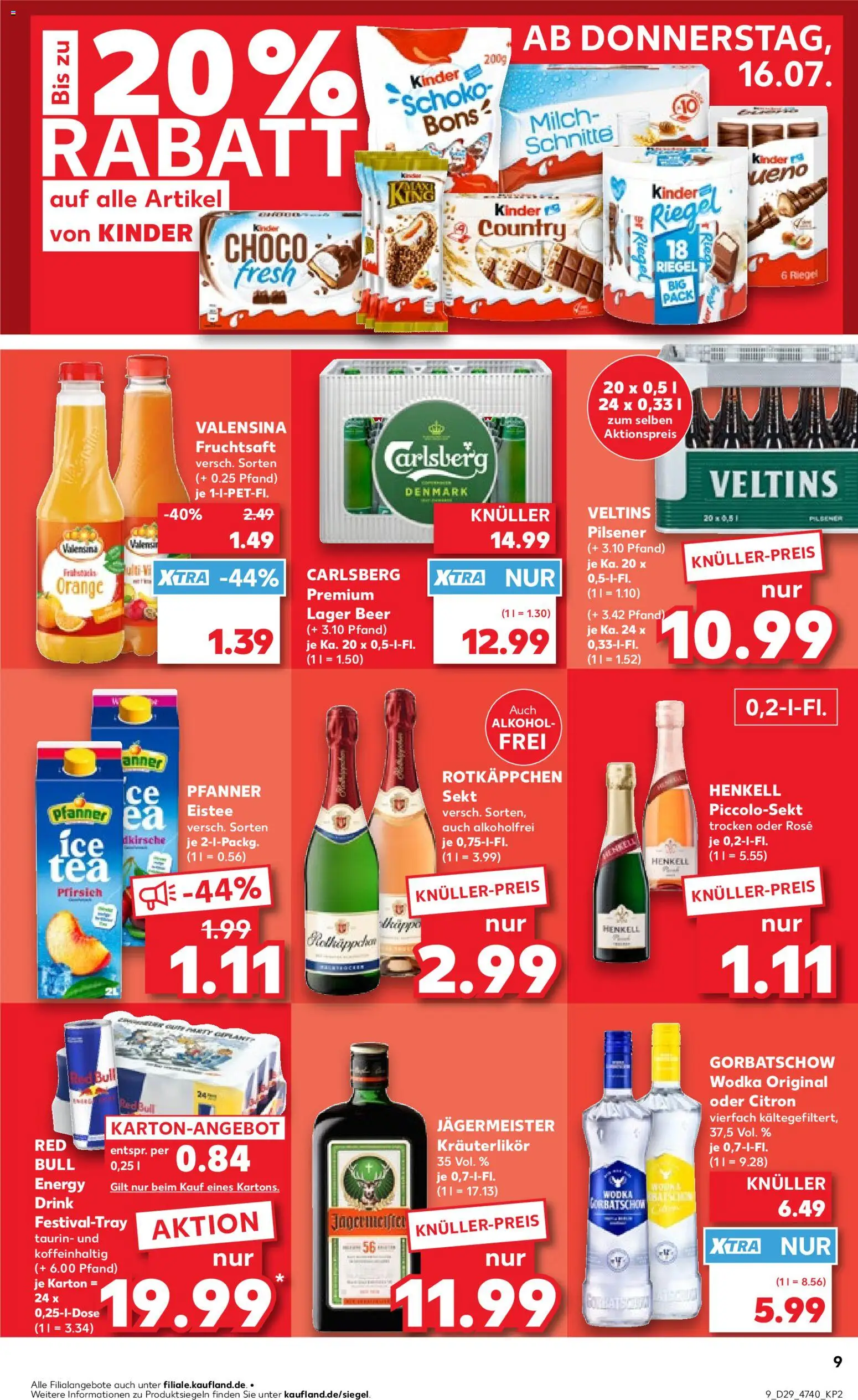 Kaufland Prospekt Hannover – gültig ab 16.07.2026 | Seite: 9 | Produkte: Milch, Rotkäppchen, Fruchtsaft, Wodka