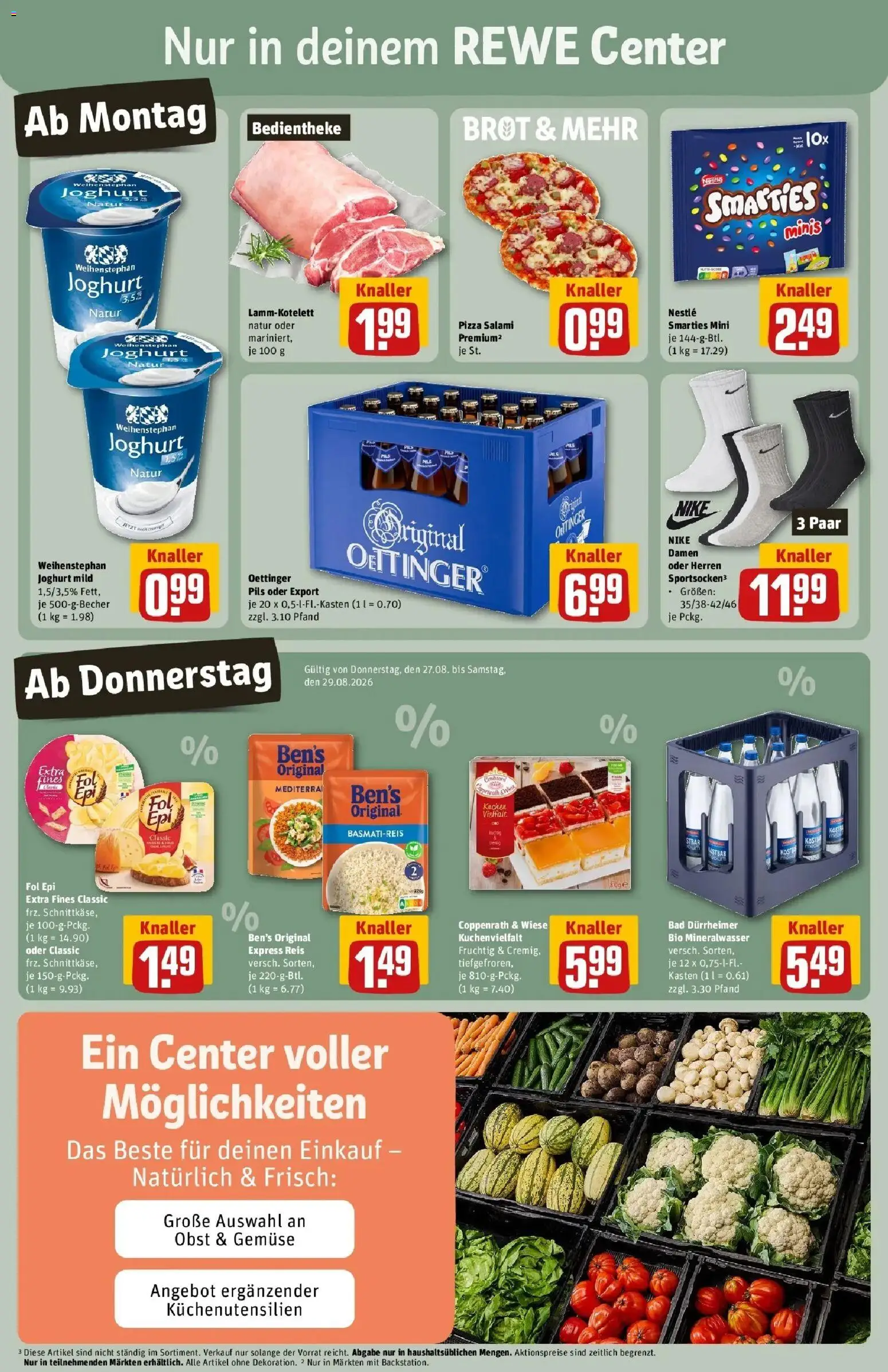 REWE Prospekt ab 24.08.2026 zum Blättern » Angebote | Seite: 3 | Produkte: Smarties, Gemüse, Pizza, Reis