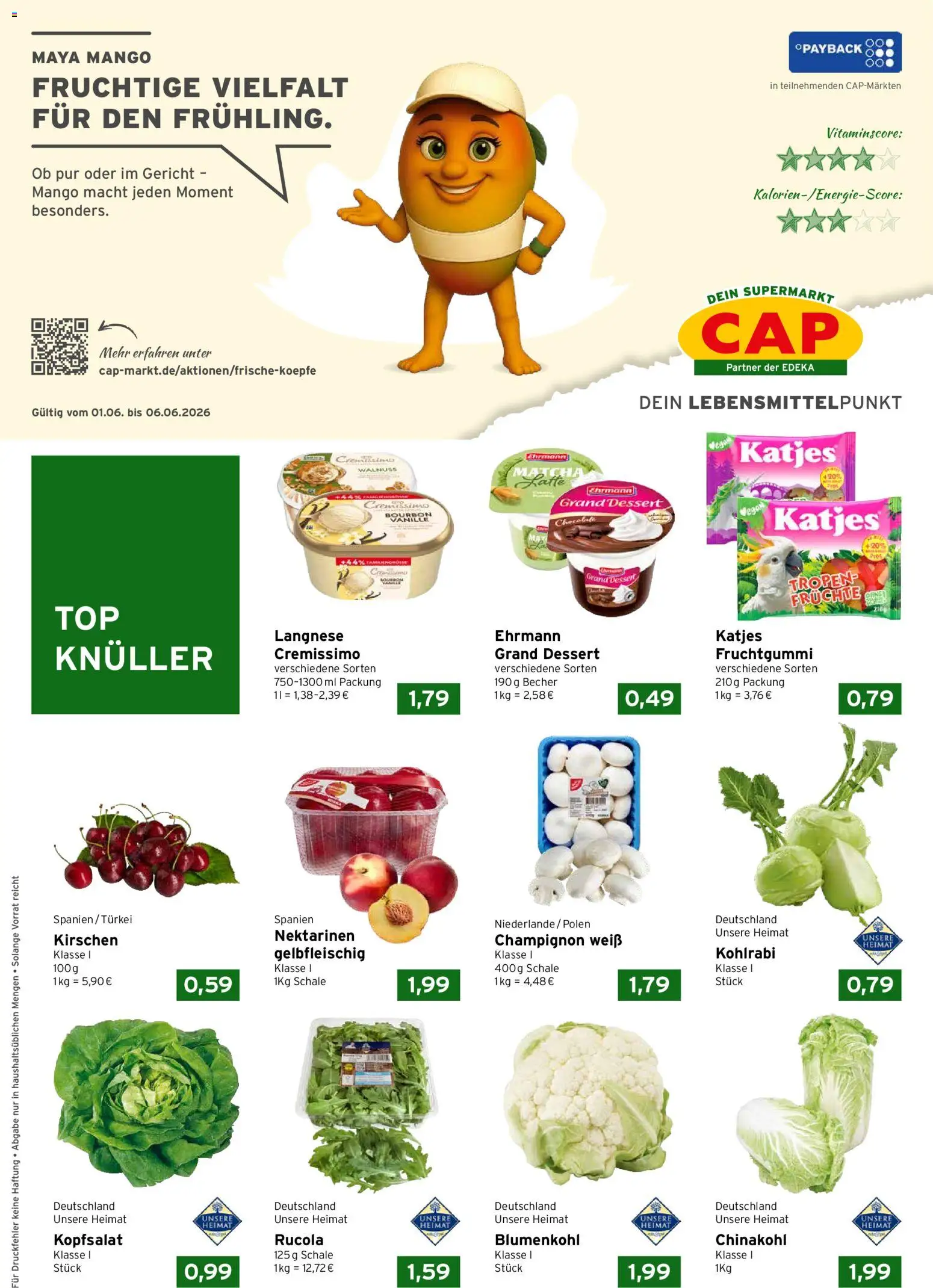 CAP Markt Prospekt – gültig ab 01.06.2026 | Seite: 1 | Produkte: Cremissimo, Nektarinen, Chinakohl, Bourbon