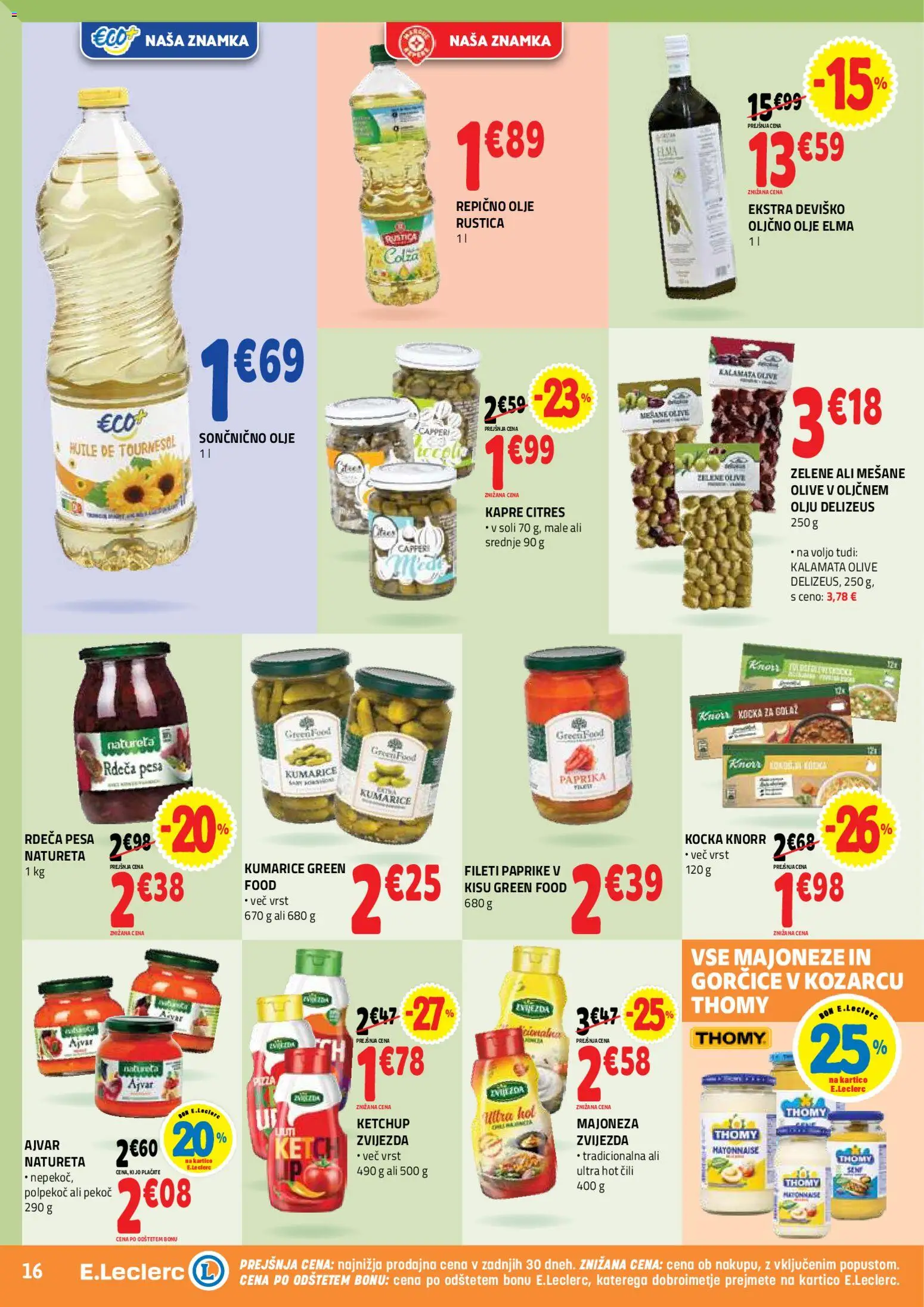 Novi E.leclerc katalog ponudbe – veljaven od 27.05.2026 | Stran: 16 | Izdelki: Olje, Majoneza, Pesa, Cili