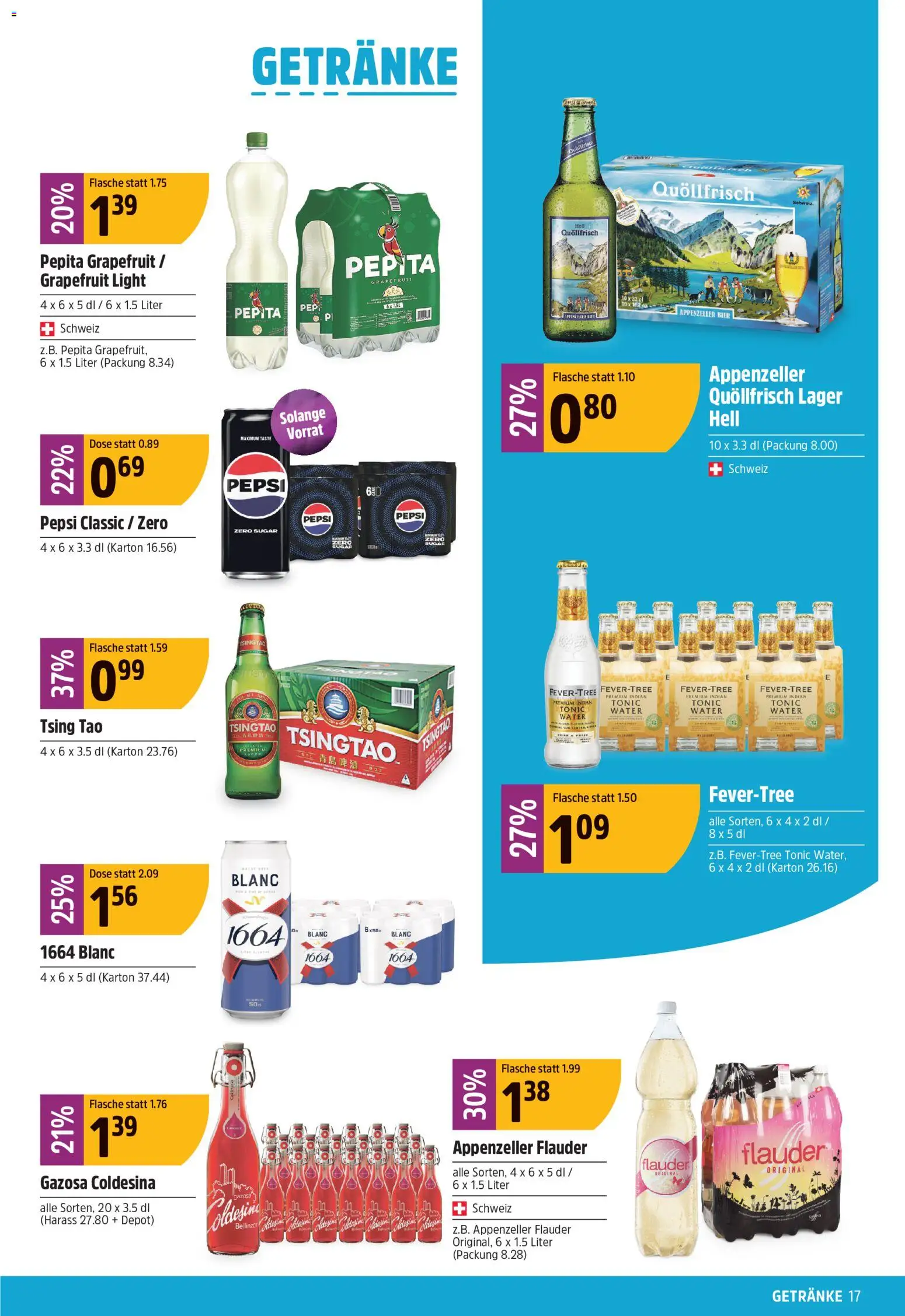TopCC aktionen – gültig ab 17.08.2026 | Seite: 17 | Produkte: Pepsi, Getränke, Bier, Grapefruit