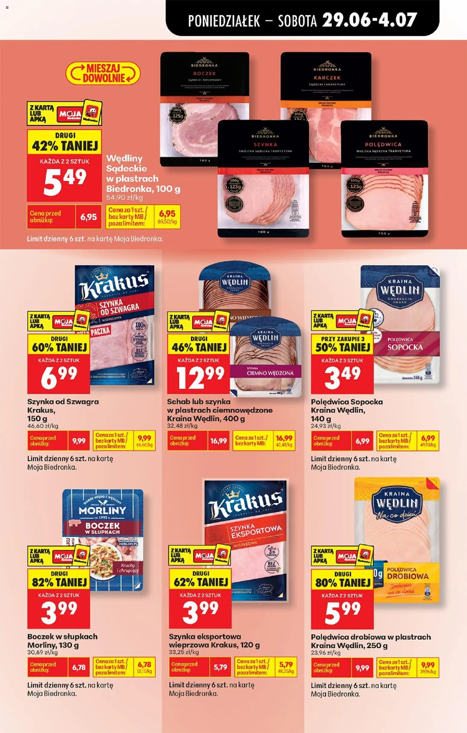 Biedronka gazetka od poniedziałku od 29.06.2026 | Strona: 47 | Produkty: Schab, Szynka, Boczek, Wędliny
