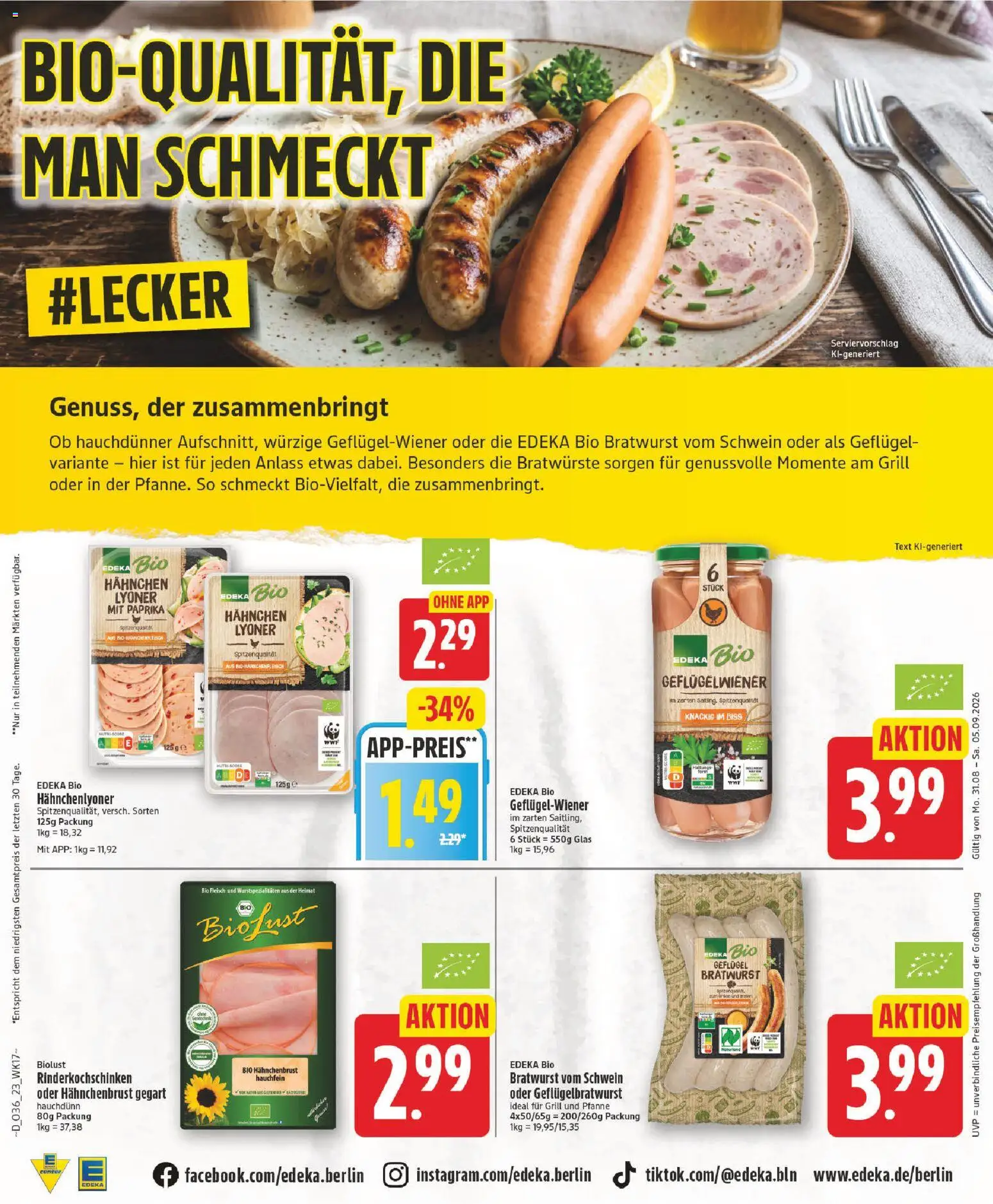 Edeka Prospekt – gültig ab 31.08.2026 | Seite: 23 | Produkte: Bratwurst, Paprika, Fleisch, Hahnchenbrust