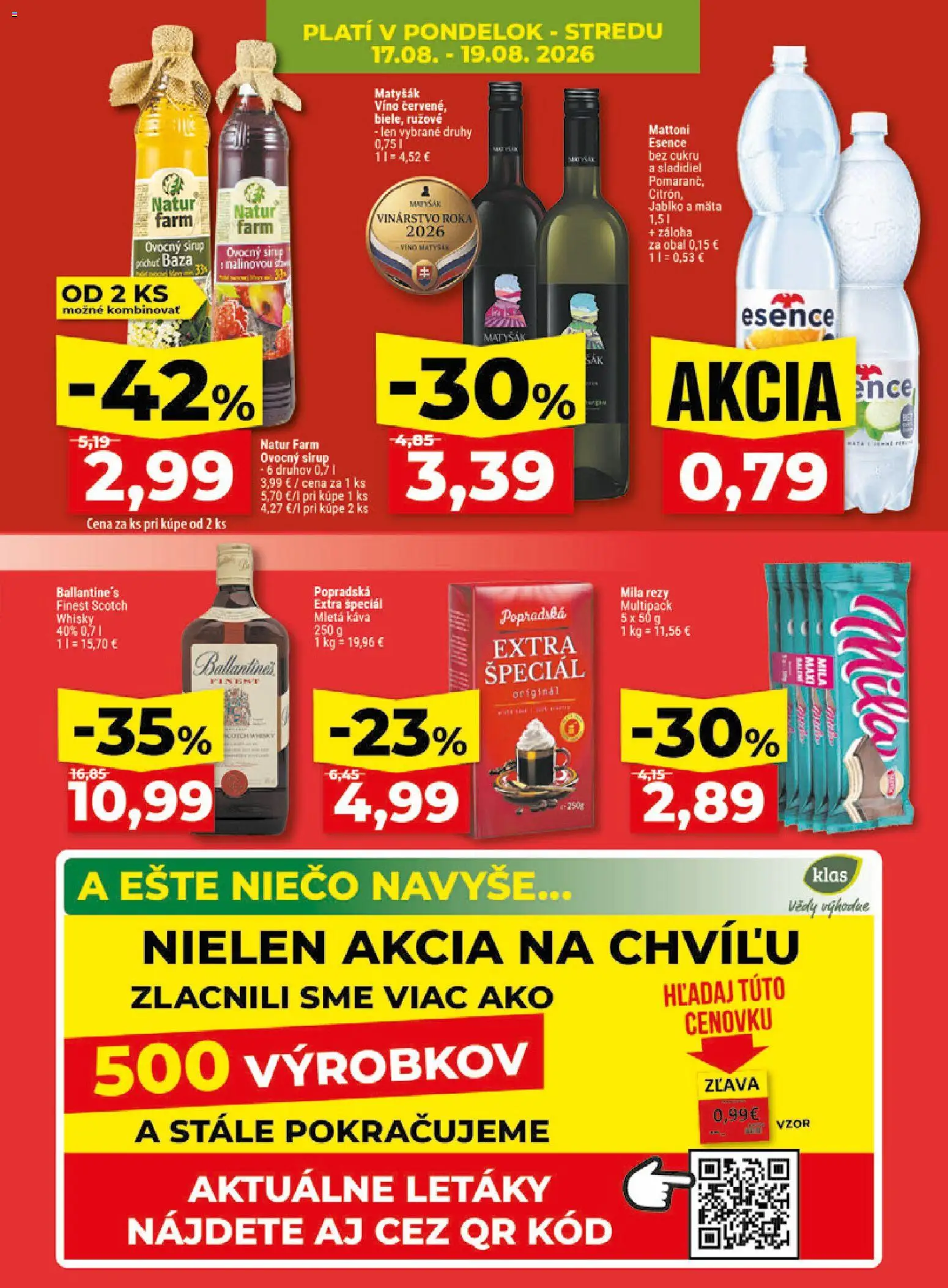 Nové Klas akcie – leták je platný od 17.08.2026 | Strana: 5 | Produkty: Káva, Víno, Mila, Mletá káva