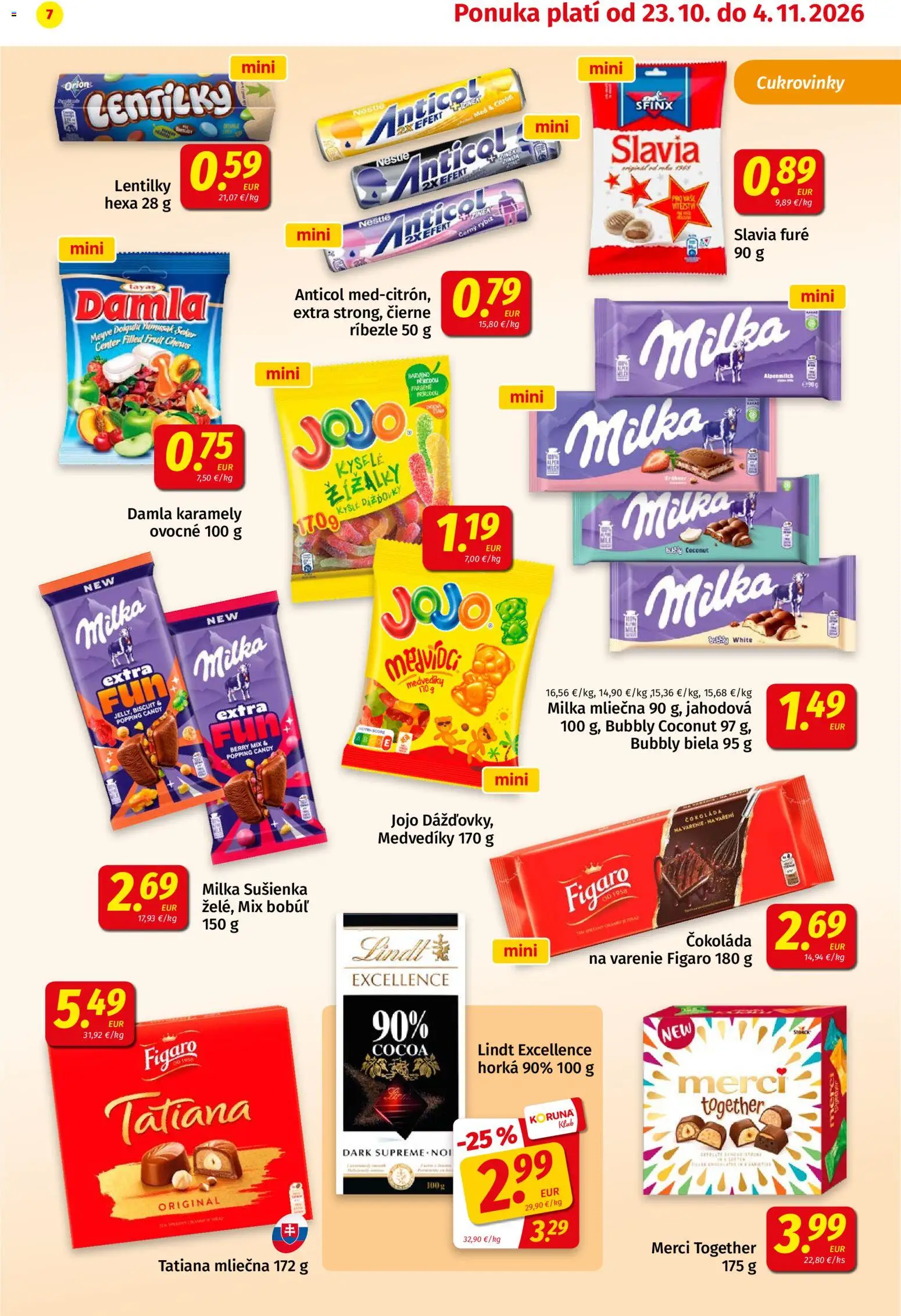 Nové Koruna akcie – leták je platný od 23.10.2026 | Strana: 7 | Produkty: Ríbezle, Čokoláda, Cukrovinky, Milka