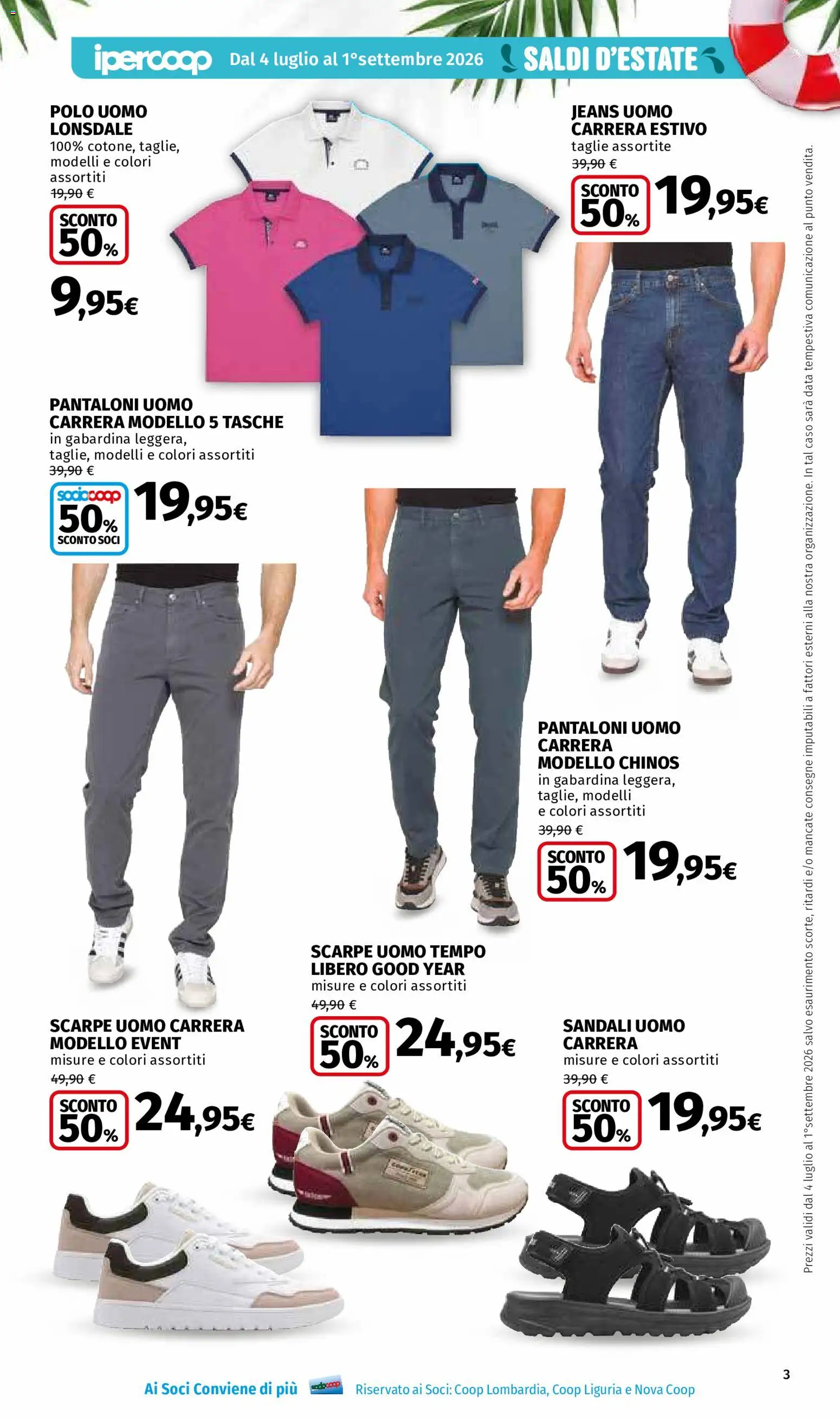 Volantino Ipercoop del 04/07/2026 | Pagina: 3 | Prodotti: Sandali, Scarpe, Jeans, Polo
