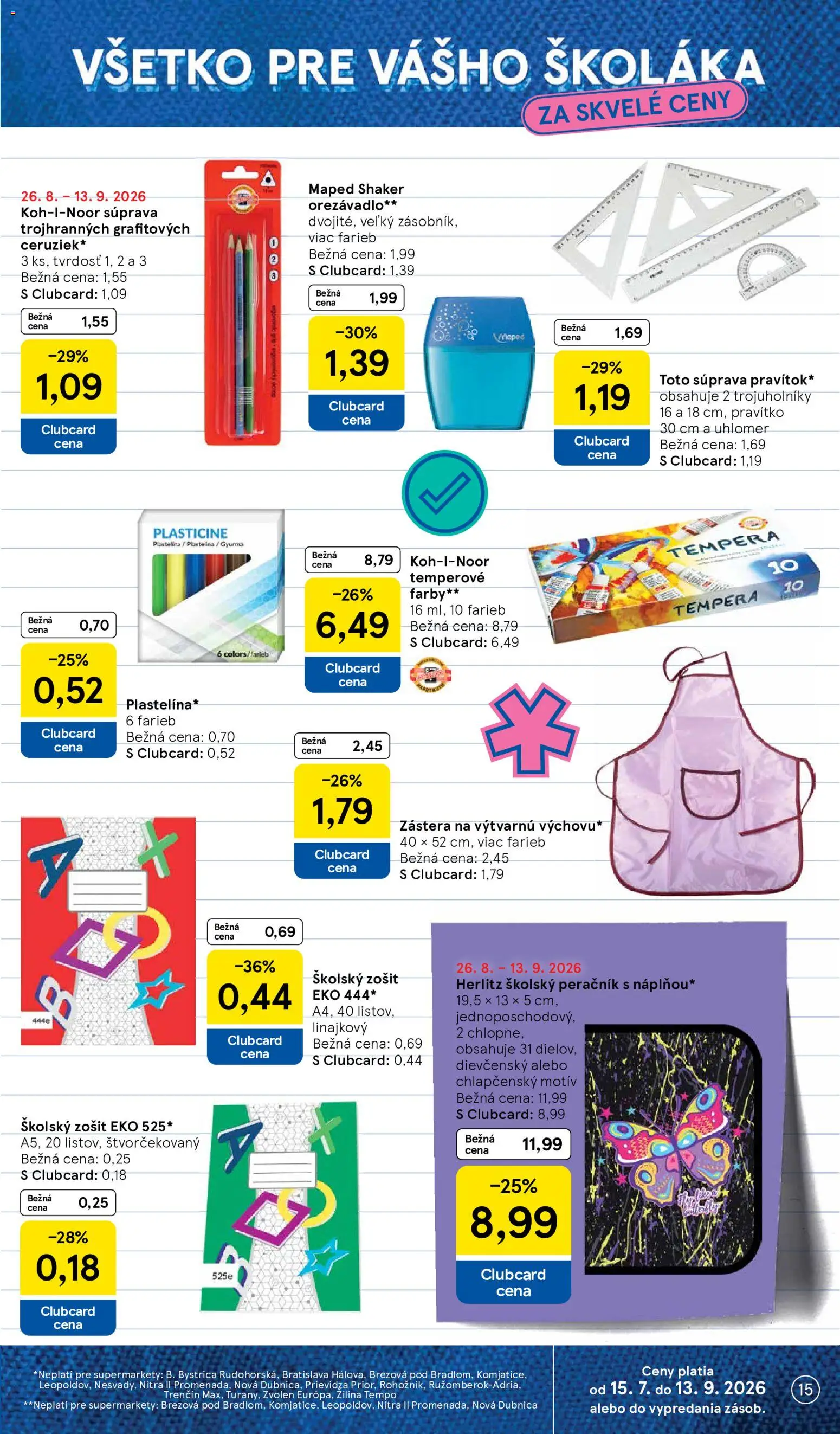 Nové Tesco akcie – leták je platný od 02.09.2026 | Strana: 15 | Produkty: Zošit, Peračník, Notebook