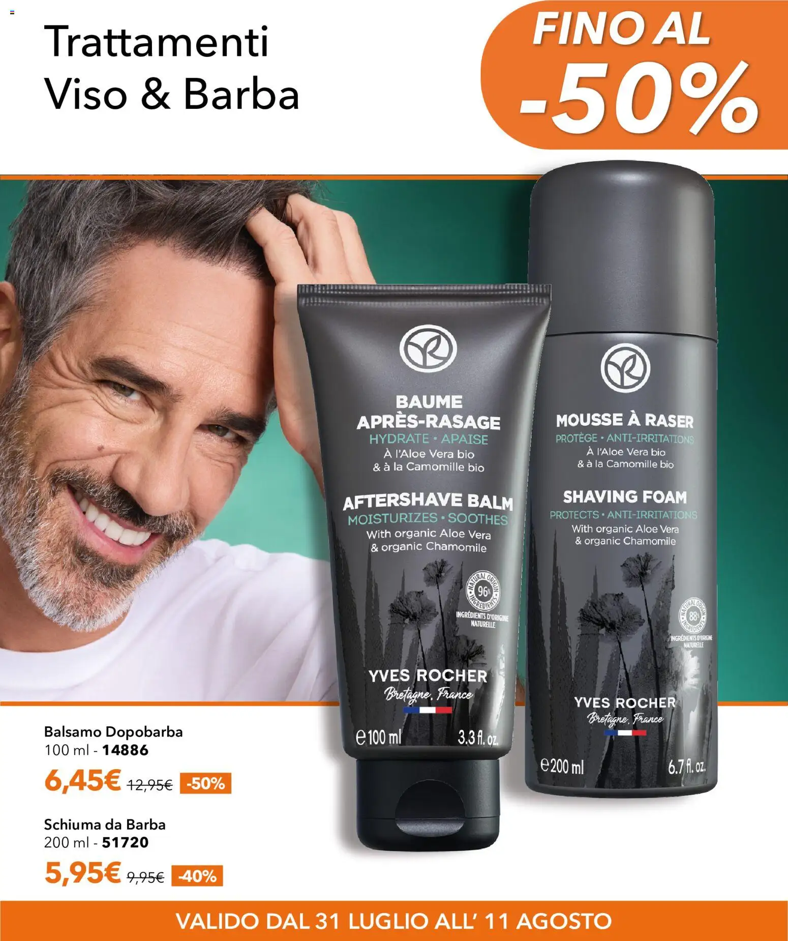 Volantino Yves Rocher del 31/07/2026 | Pagina: 16 | Prodotti: Balsamo, Schiuma da barba, Dopobarba, Aloe vera