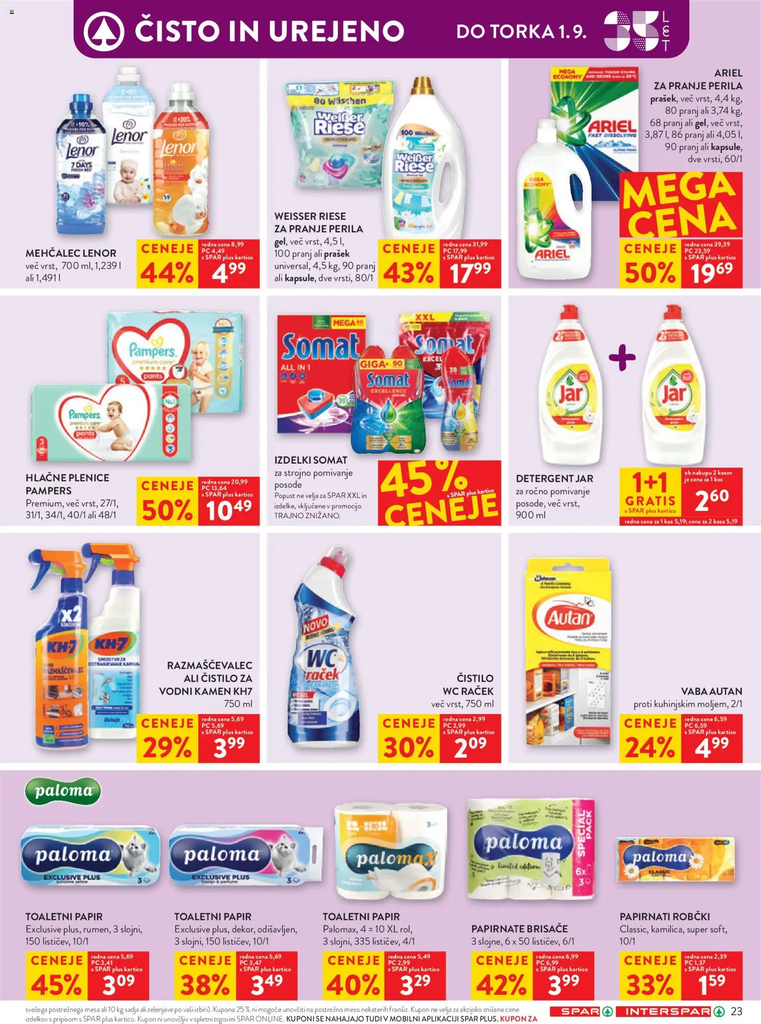 Novi Spar katalog ponudbe – veljaven od 26.08.2026 | Stran: 31 | Izdelki: Plenice, Prašek, Mehčalec, Detergent