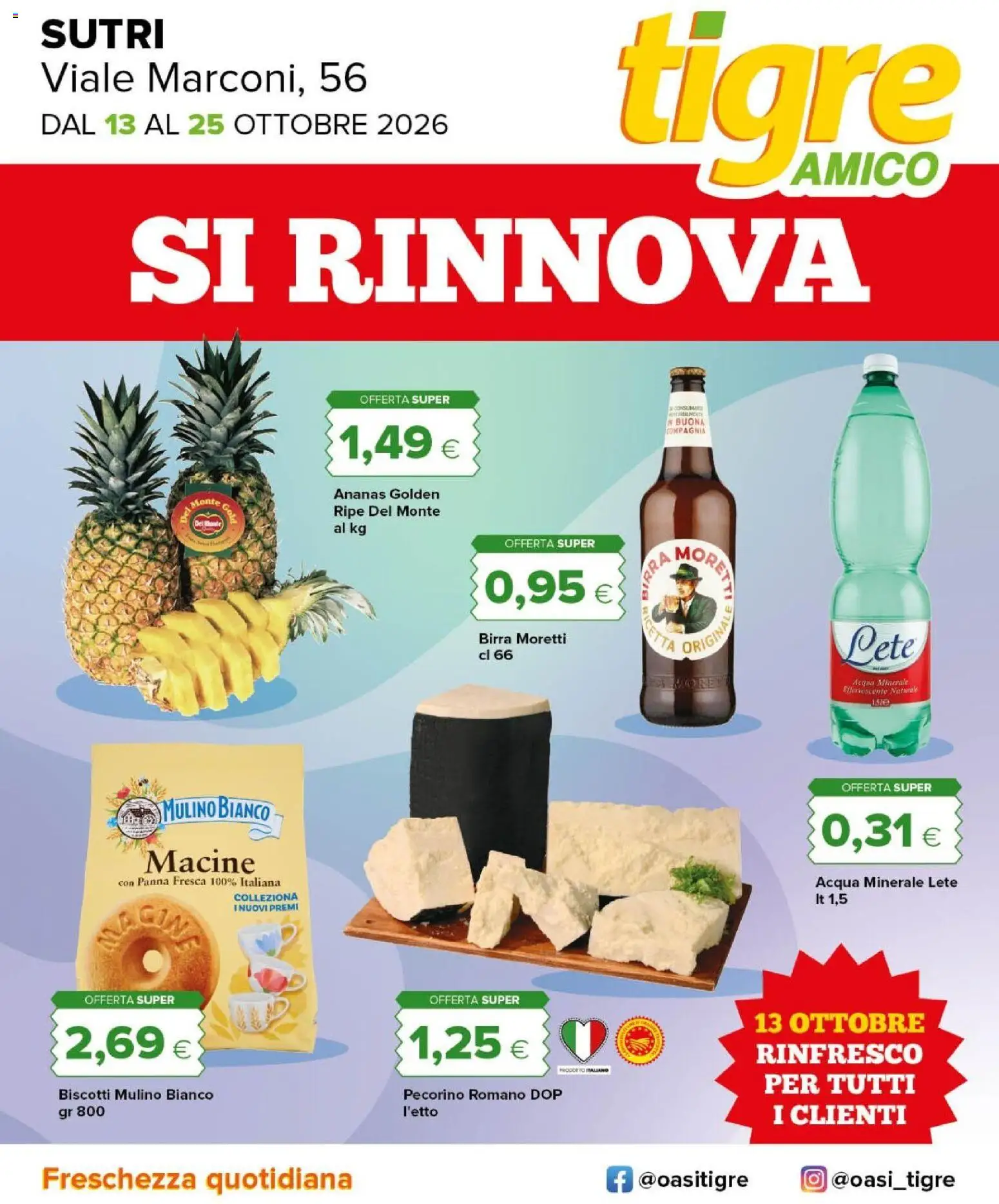 Volantino Tigre del 13/10/2026 | Pagina: 1 | Prodotti: Acqua, Acqua minerale, Pecorino Romano, Pecorino
