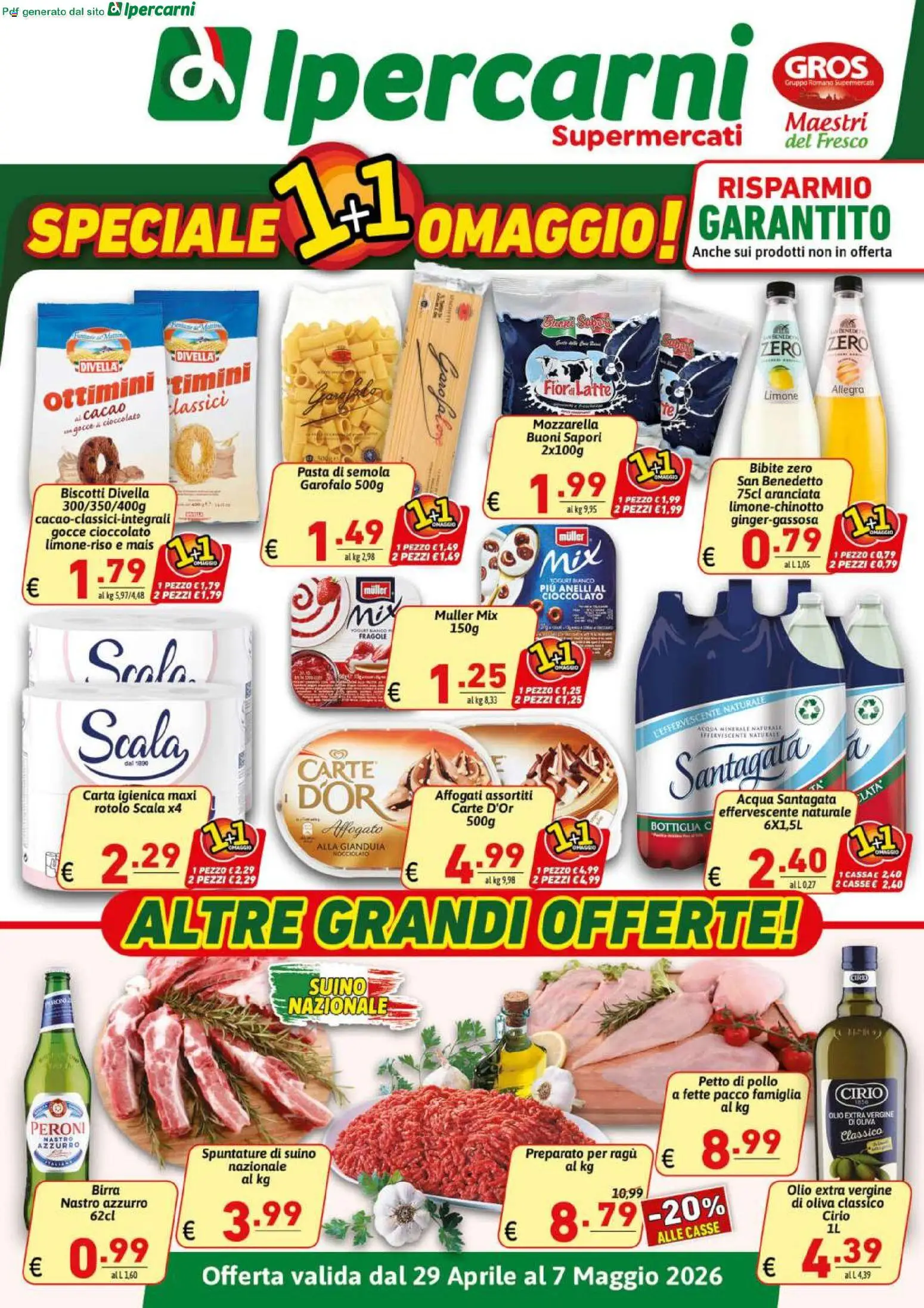 Volantino Ipercarni del 29.04.2026 | Pagina: 1 | Prodotti: Olio, Scala, Cacao, Bottiglia