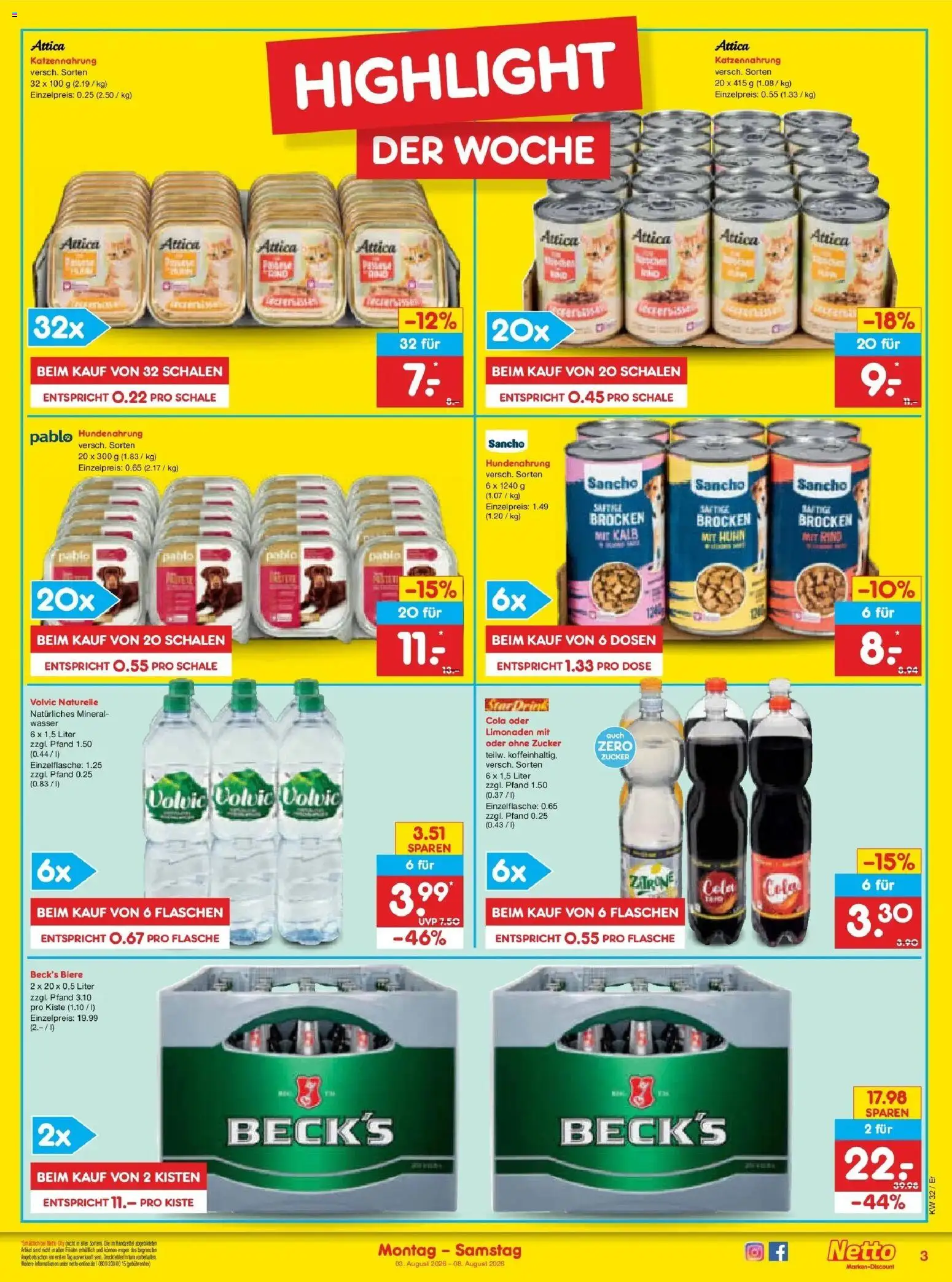 Netto Marken-Discount Prospekt Weimar – gültig ab 03.08.2026 | Seite: 3 | Produkte: Cola, Zucker, Zitrone, Volvic