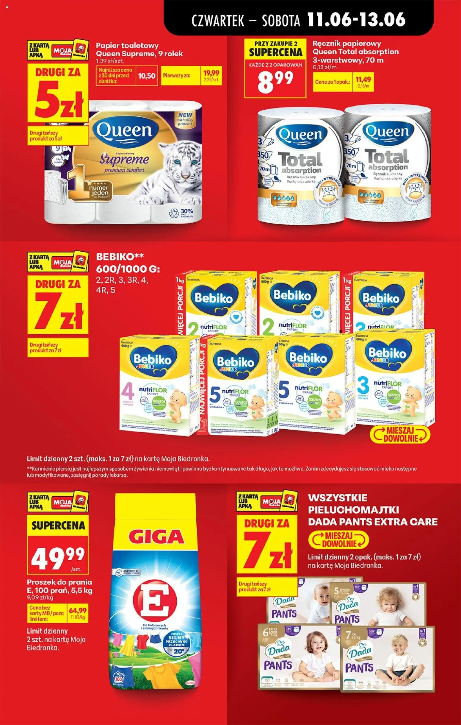 Biedronka gazetka od czwartku od 11.06.2026 | Strona: 17 | Produkty: Papier toaletowy queen, Papier toaletowy, Proszek do prania, Ręcznik papierowy