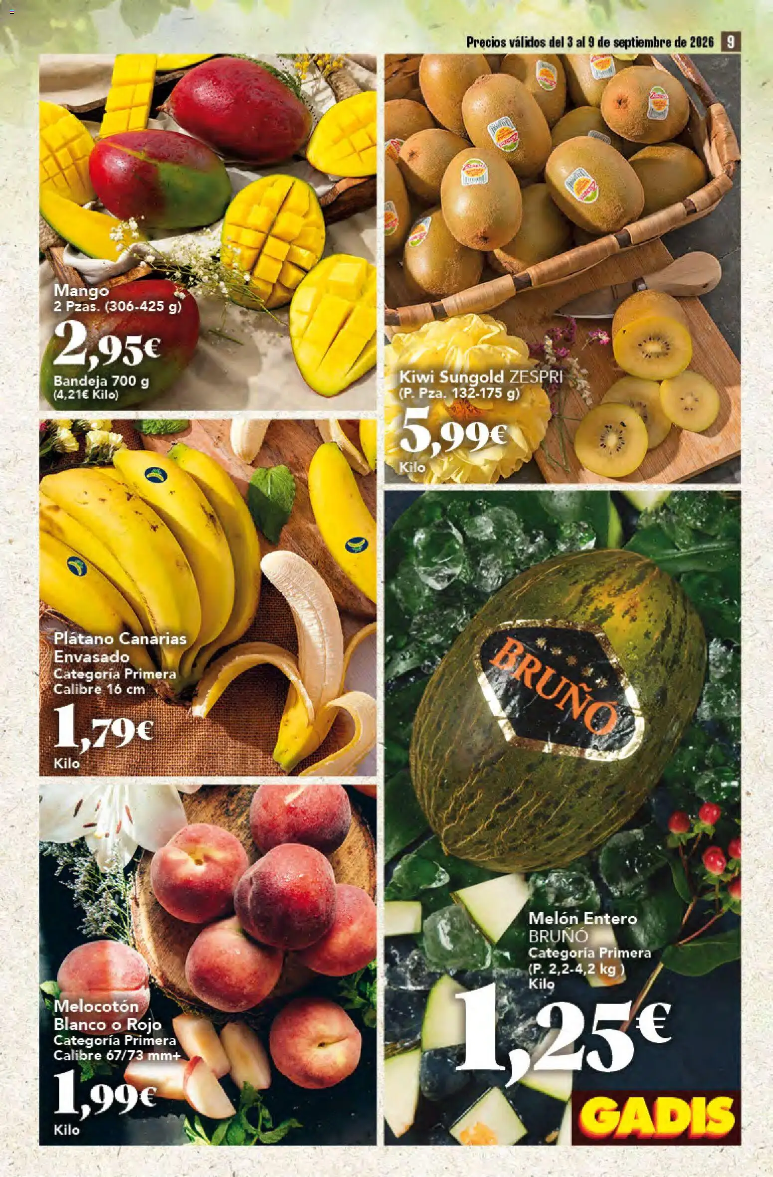 Gadis folleto │ válido desde el 03/09/2026 | Página: 9 | Productos: Melón, Kiwi, Mango, Bandeja