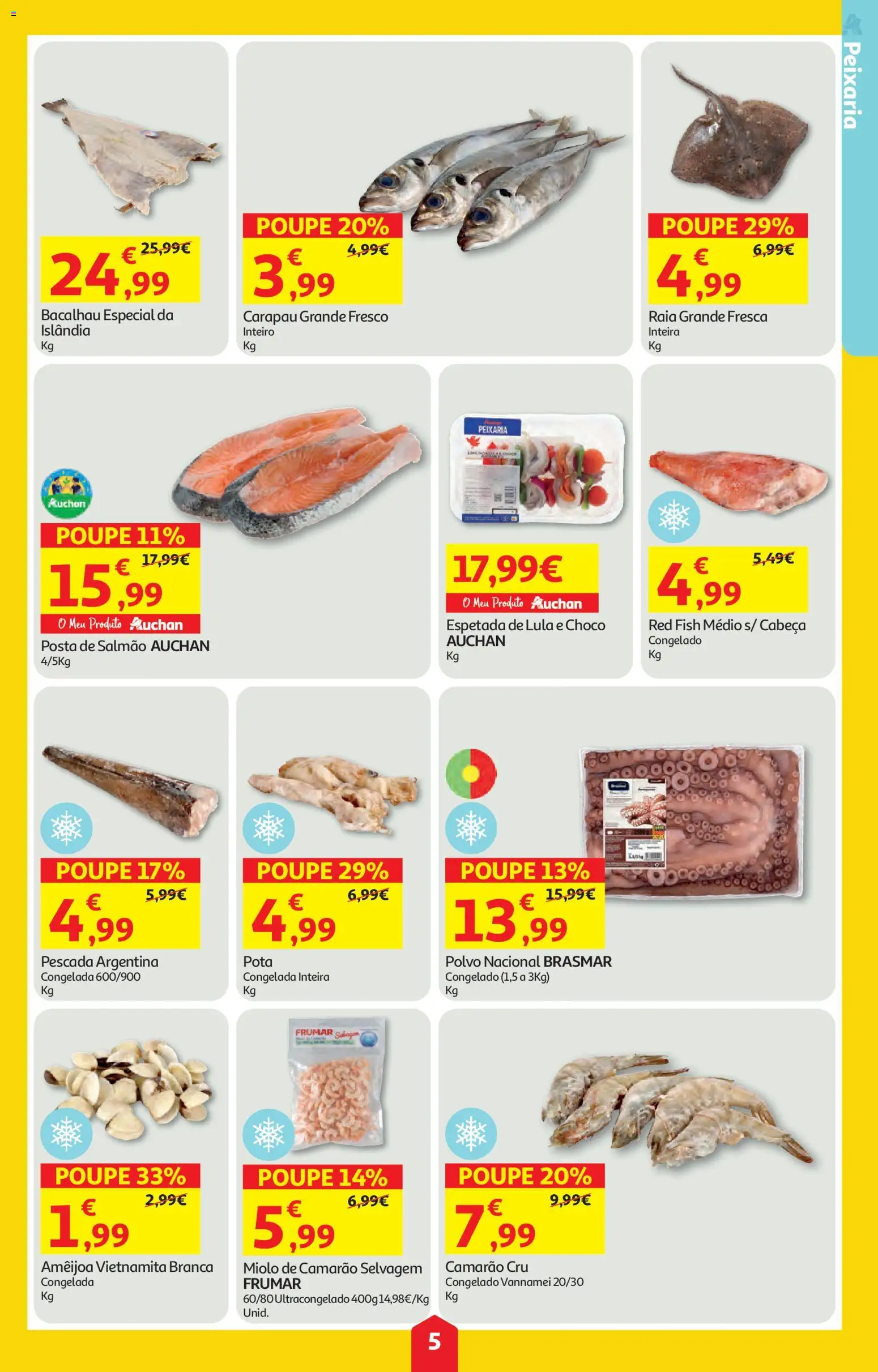 Auchan folheto │ válido de 09/07/2026 | Página: 5 | Produtos: Bacalhau, Pescada, Polvo, Salmão