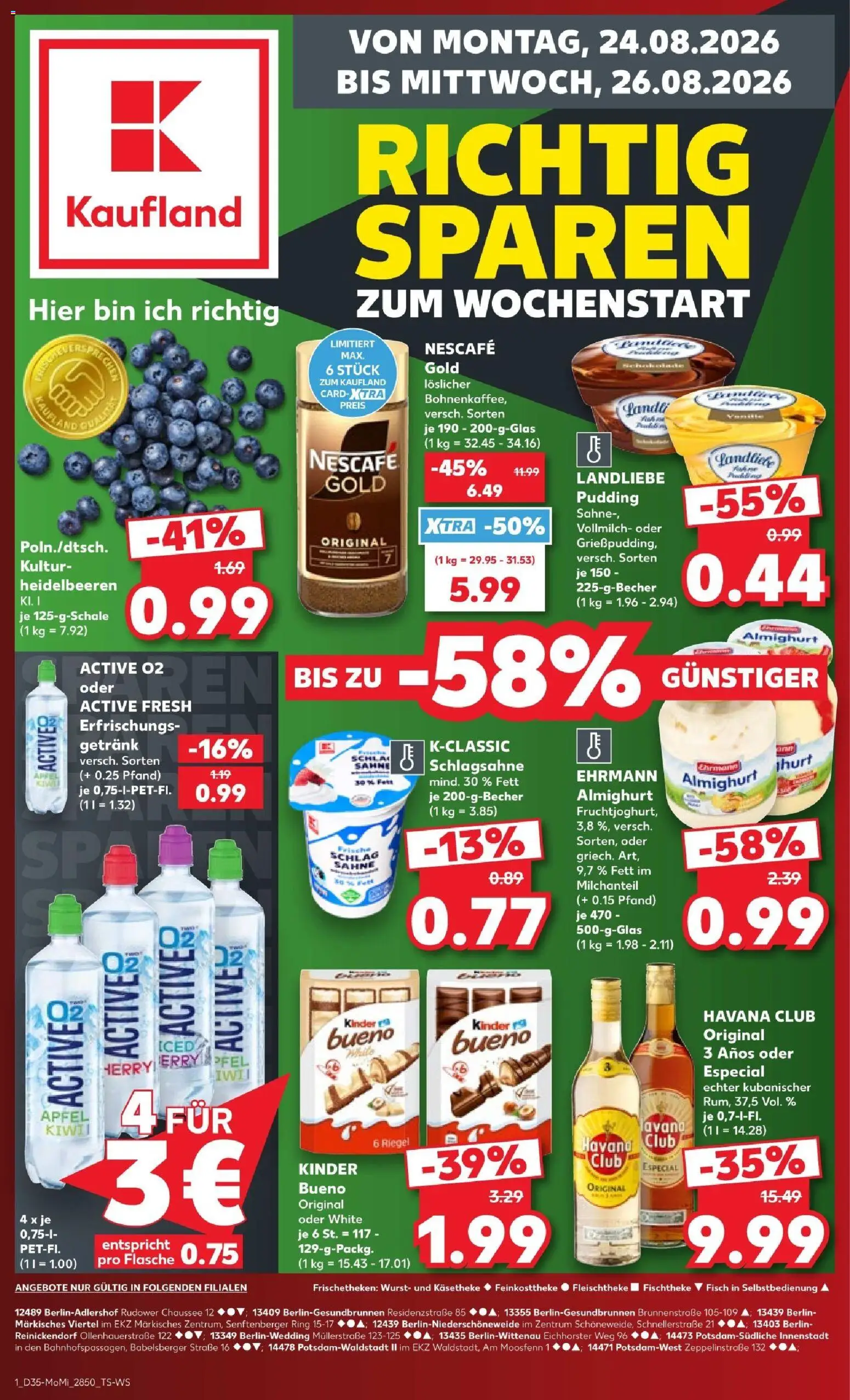 Kaufland Prospekt Potsdam – gültig ab 24.08.2026 | Seite: 1 | Produkte: Nescafe, Pudding, Fisch, Sahne
