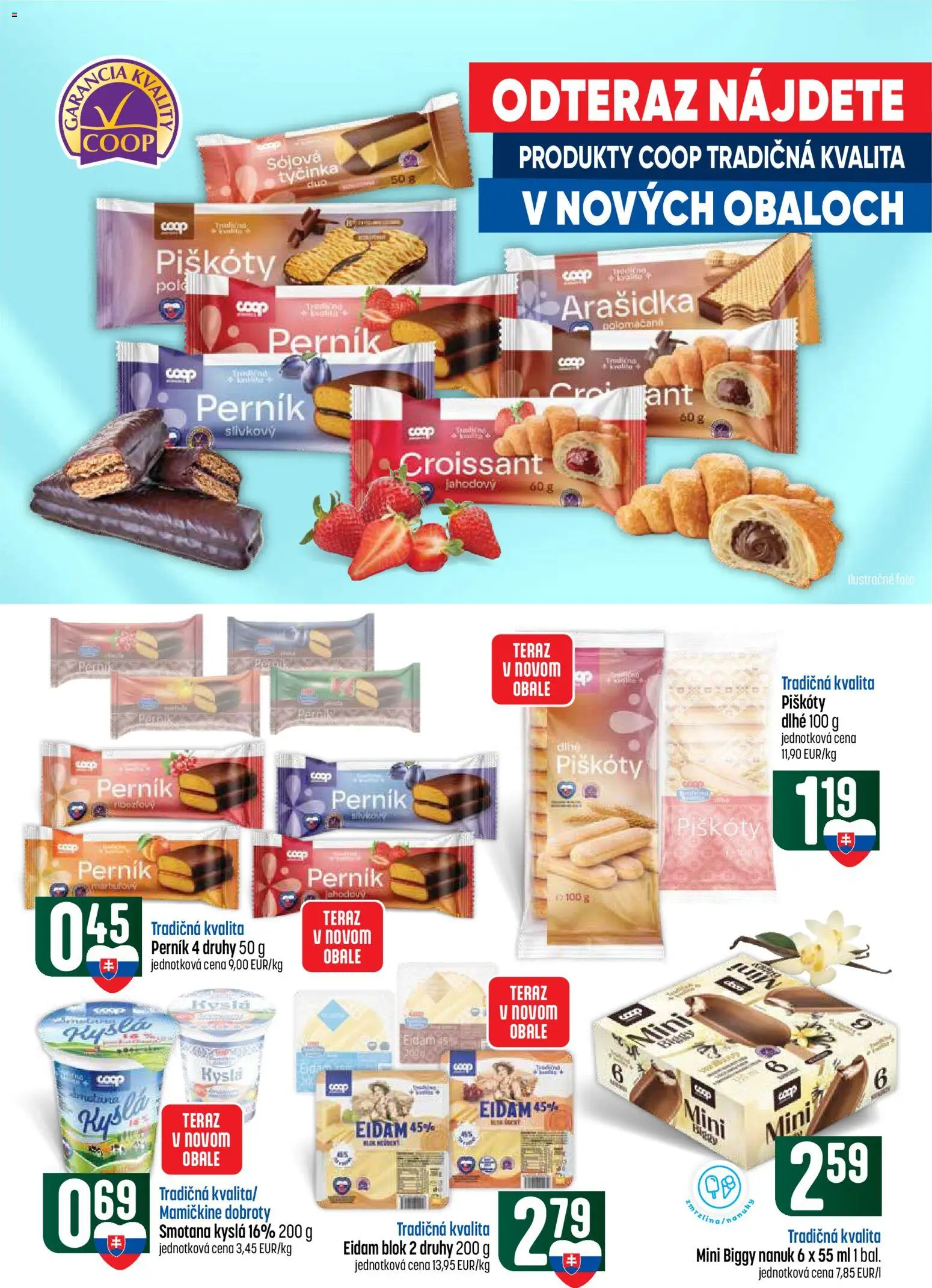 Nové COOP Jednota akcie – leták je platný od 18.06.2026 | Strana: 3 | Produkty: Croissant, Smotana, Eidam, Nanuk