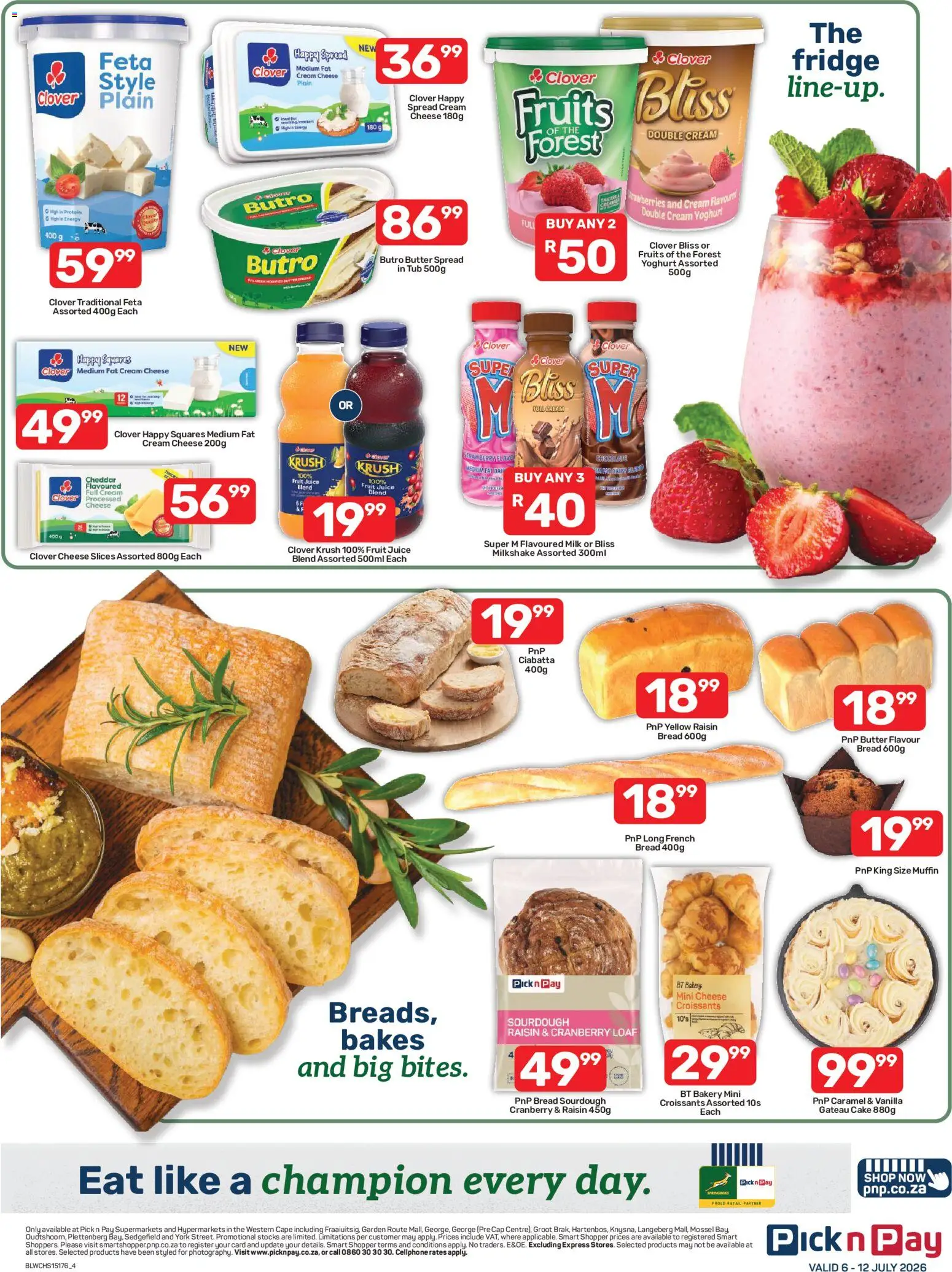 New Pick n Pay catalogue – valid from 06/07/2026 | Page: 4 | Products: Bakery, Milk, Juice, Caramel