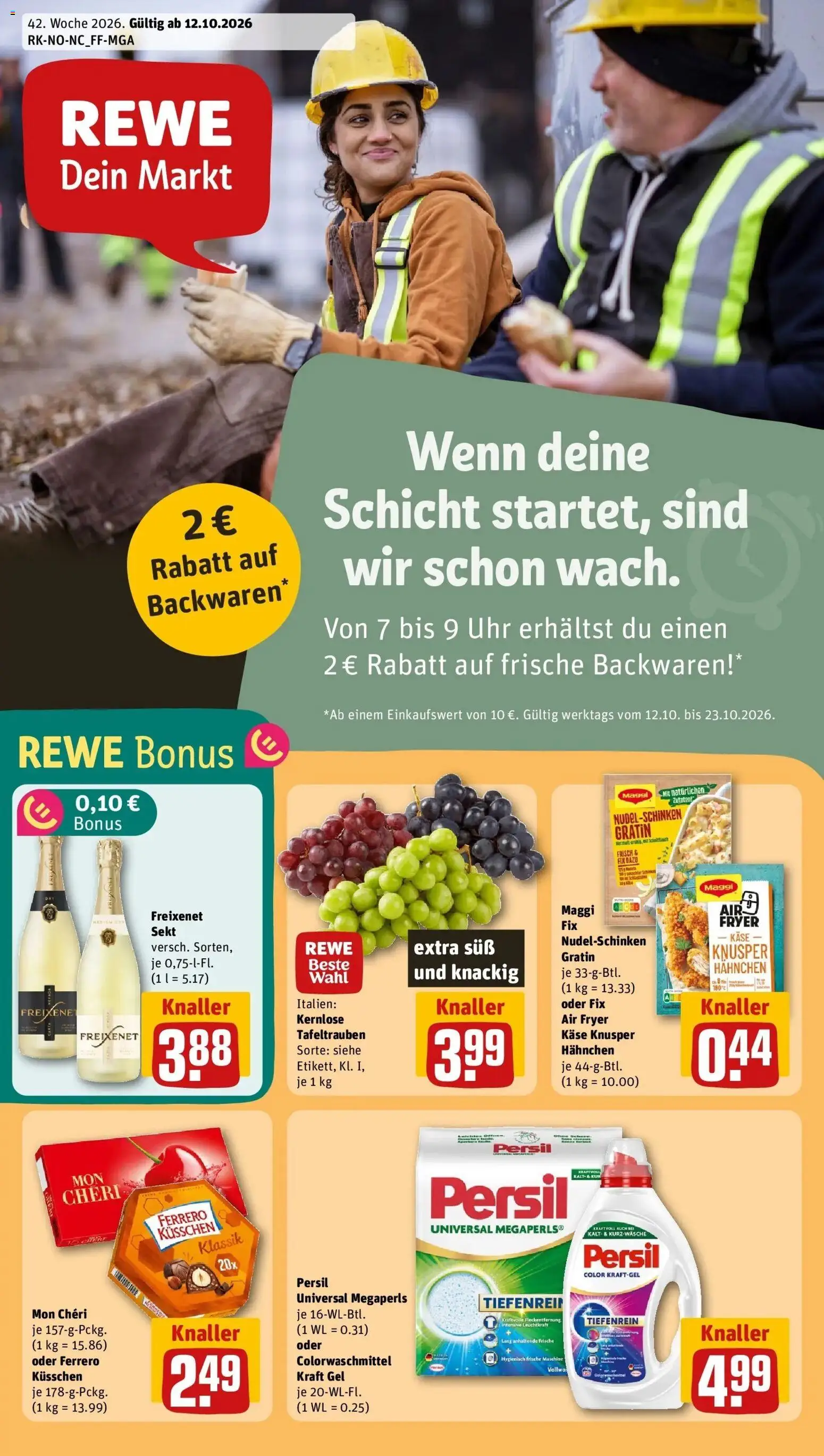 REWE Prospekt ab 12.10.2026 zum Blättern » Angebote | Seite: 1 | Produkte: Hahnchen, Käse, Freixenet, Mon cheri