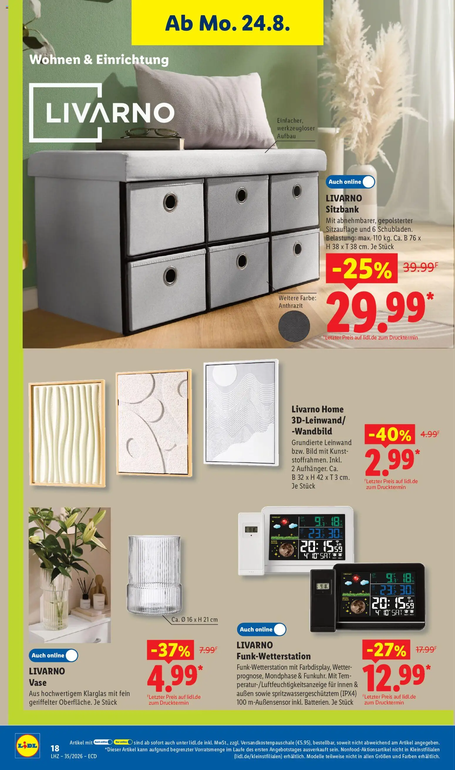 Lidl Prospekt – gültig ab 24.08.2026 | Seite: 12 | Produkte: Sitzbank, Vase
