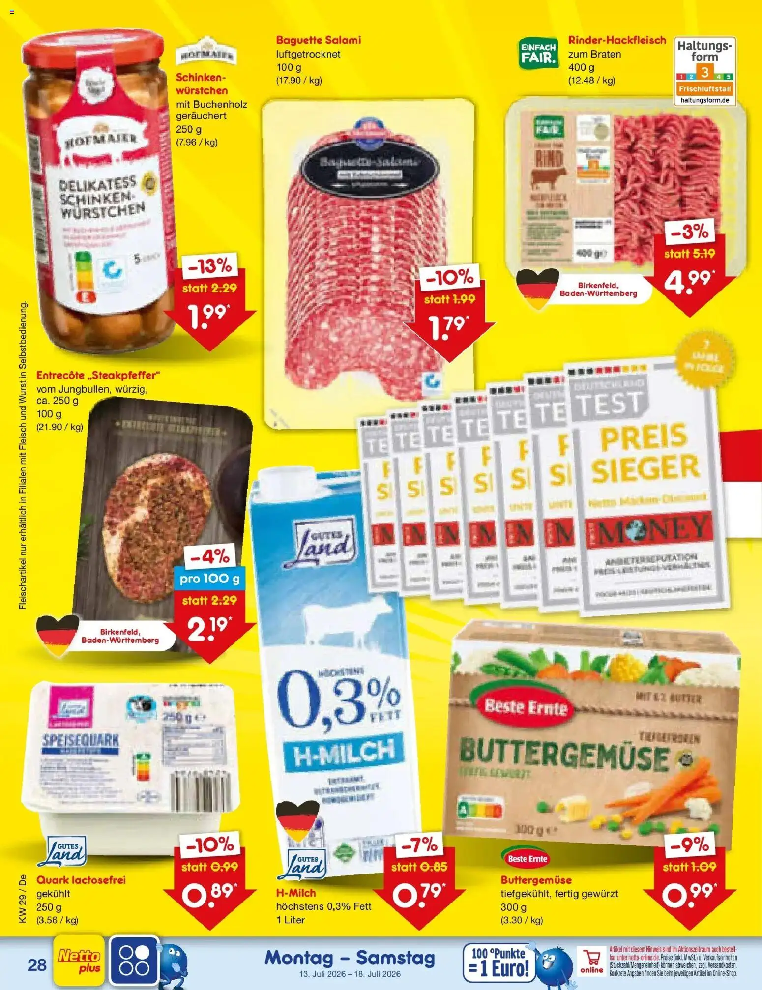 Netto Marken-Discount Prospekt Buttenwiesen – gültig ab 13.07.2026 | Seite: 38 | Produkte: Baguette, Entrecote, Fleisch, Speisequark