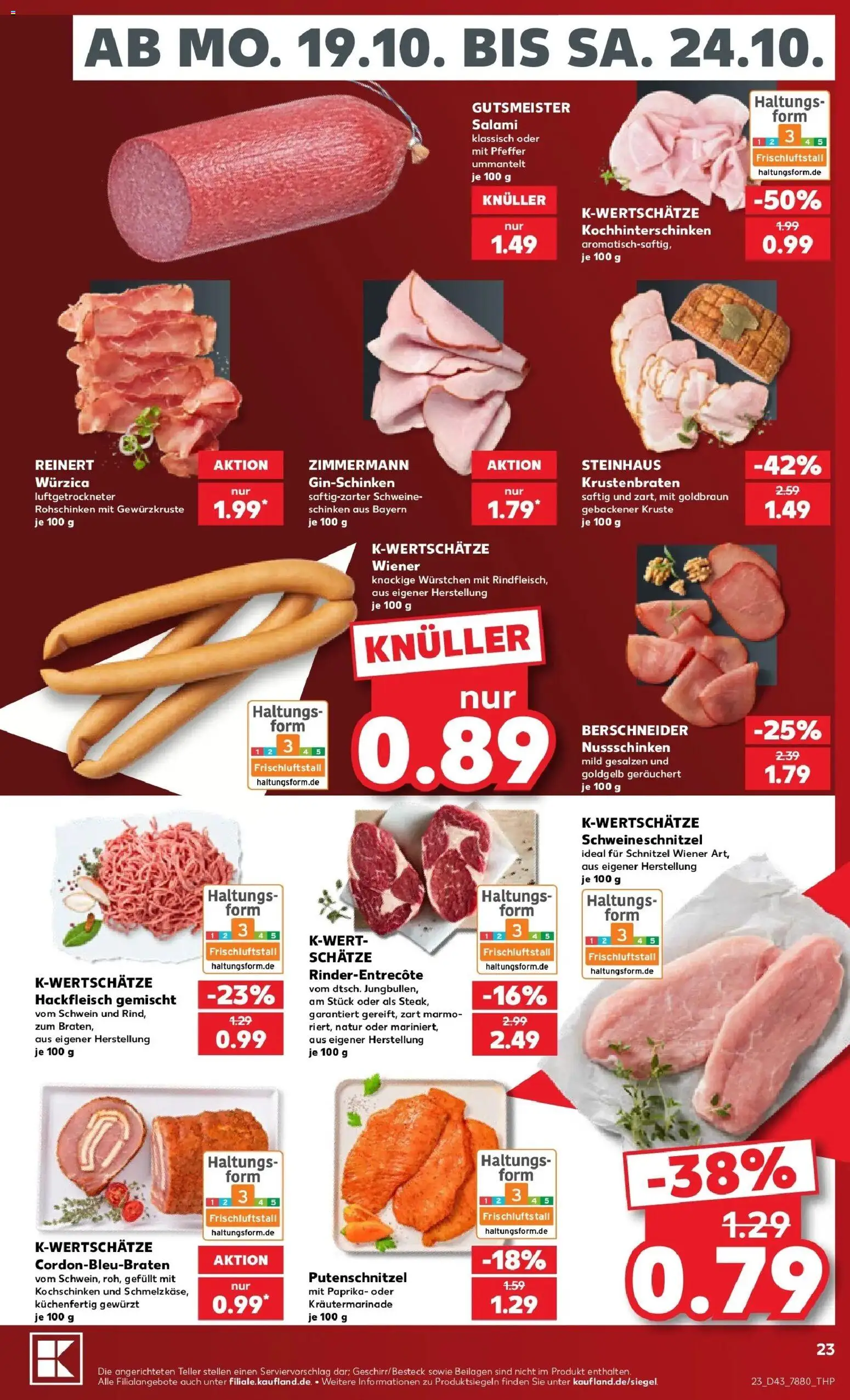 Prospekt Kaufland ab 19.10.2026 » Angebote Online zum Blättern | Seite: 27 | Produkte: Krustenbraten, Putenschnitzel, Salami, Hackfleisch