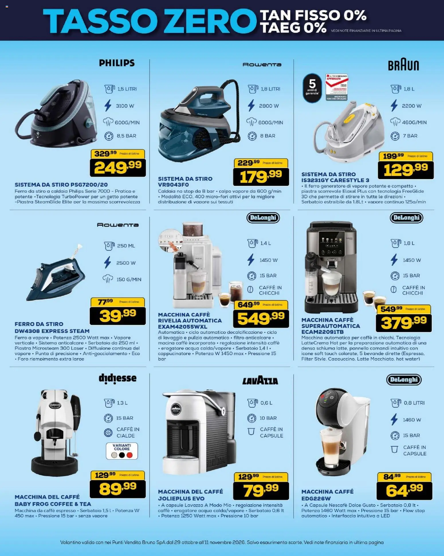 Volantino BRUNO del 29/10/2026 | Pagina: 26 | Prodotti: Macchina automatica per caffè, Latte, Generatore, Caffè in cialde