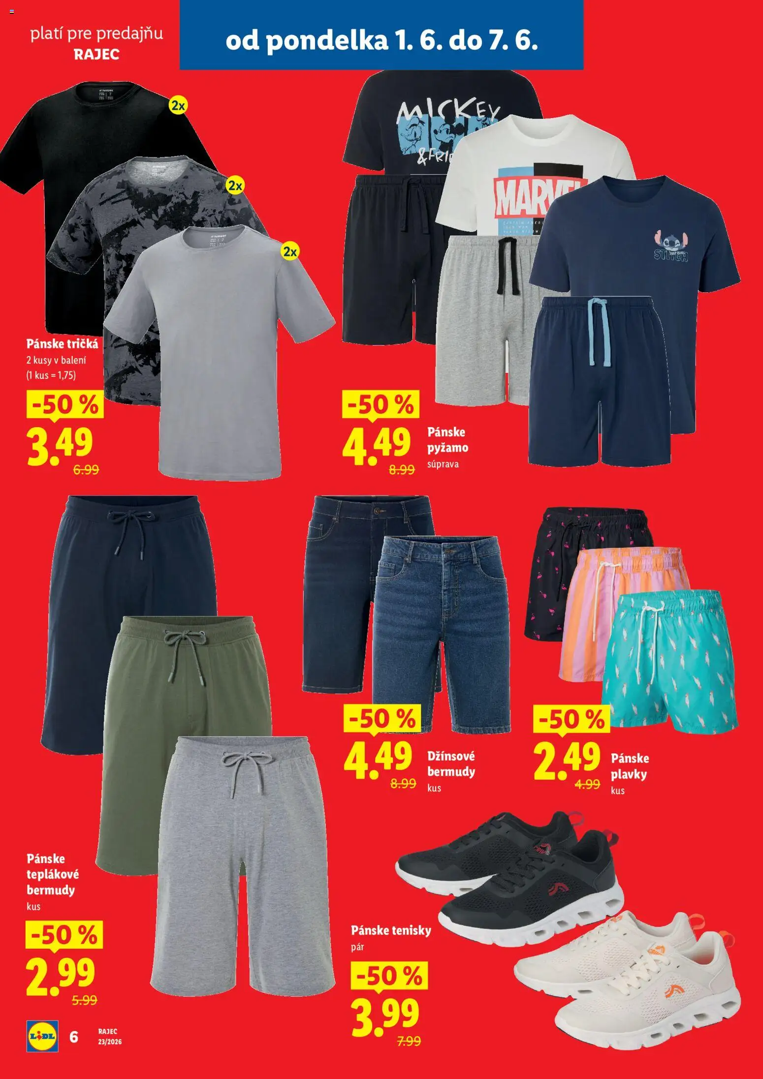 Nové Lidl akcie – leták je platný od 01.06.2026 | Strana: 6 | Produkty: Rajec, Tenisky, Pánske plavky, Pánske tenisky
