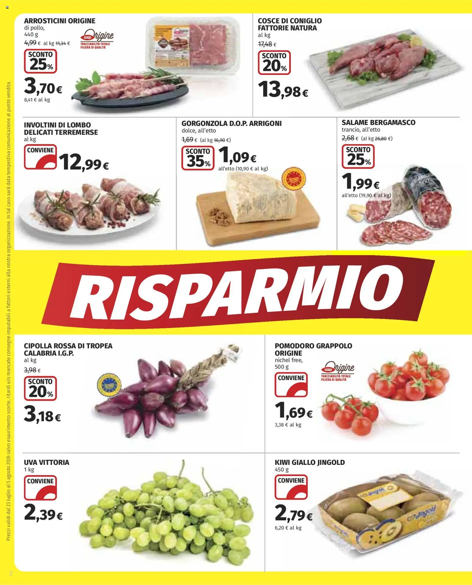 Volantino COOP del 23/07/2026 | Pagina: 2 | Prodotti: Salame, Pomodoro, Data, Gorgonzola