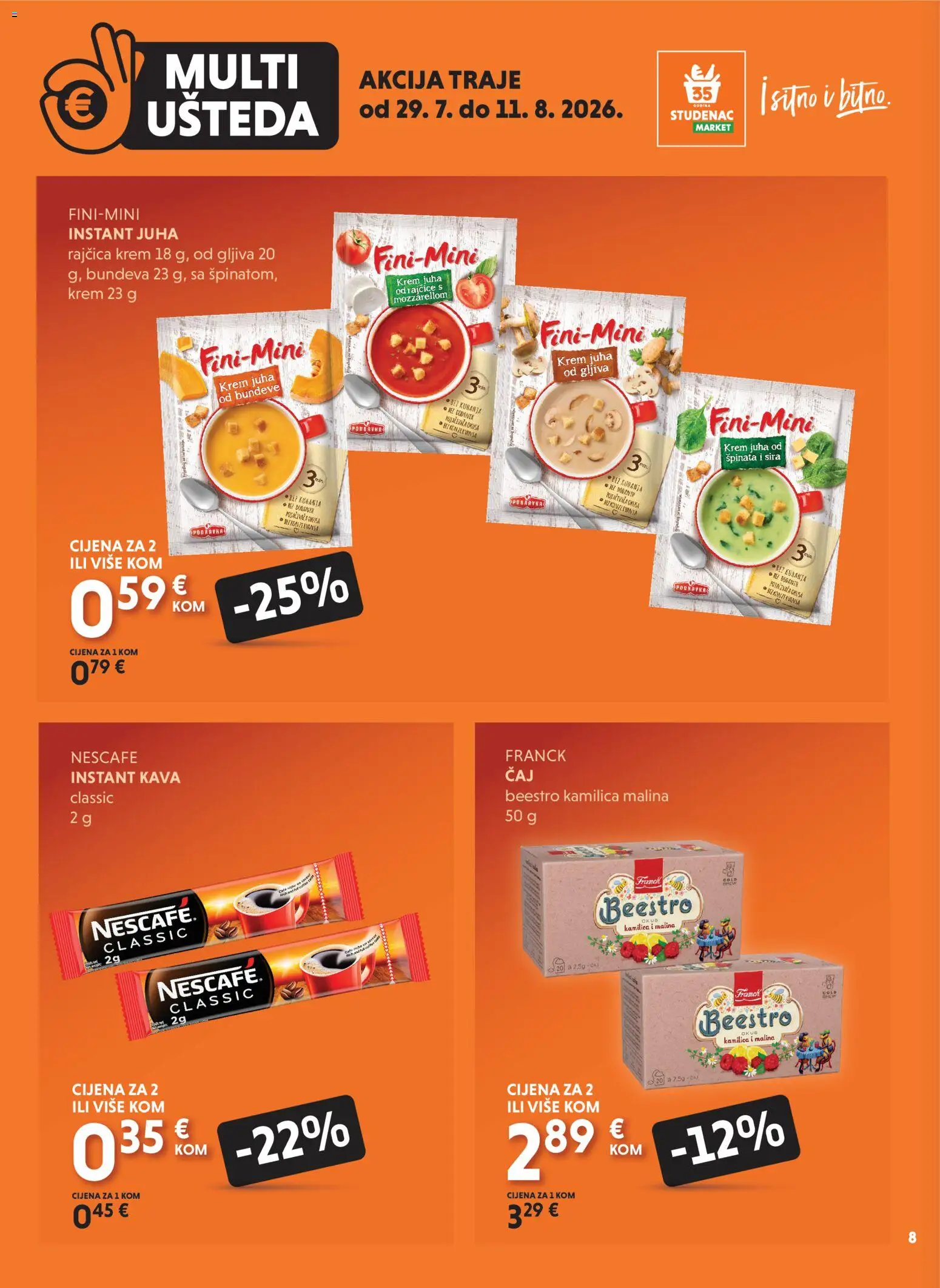 Studenac katalog | vrijedi od 29.07.2026 | Stranica: 8 | Proizvodi: Podravka, Juha, Bundeva, Rajčica