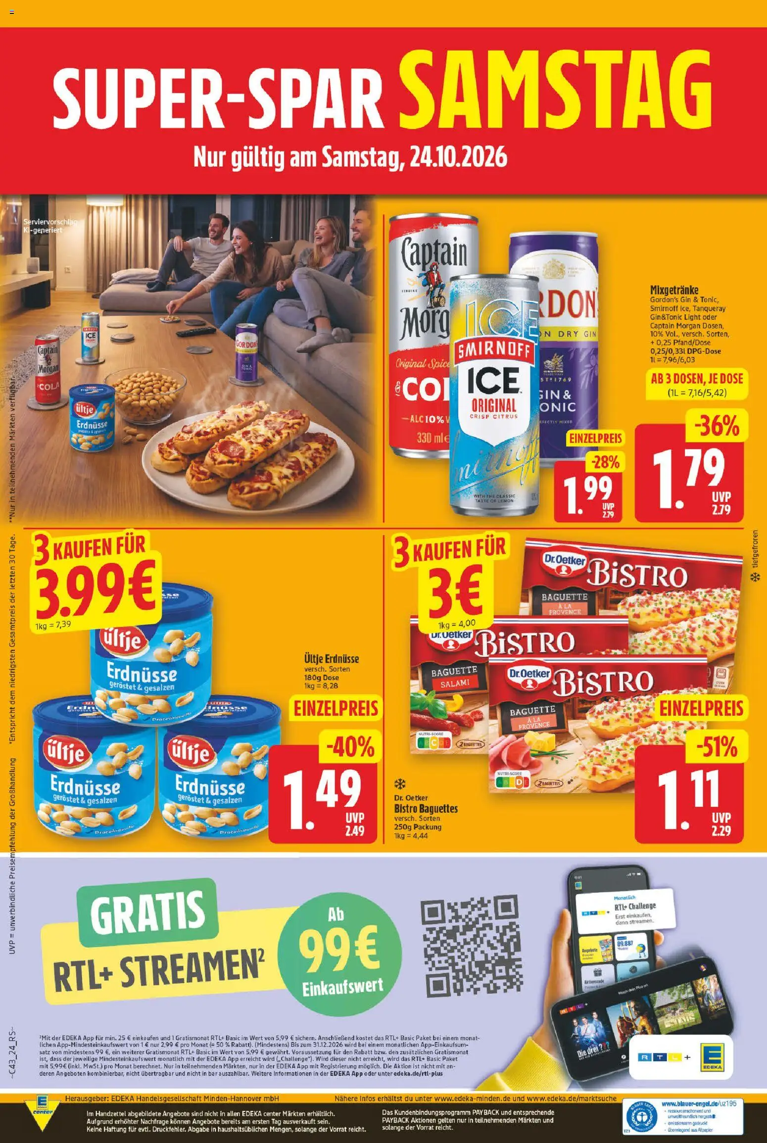 E center Prospekt – gültig ab 19.10.2026 | Seite: 30 | Produkte: Erdnüsse, Baguette, Salami, Gin