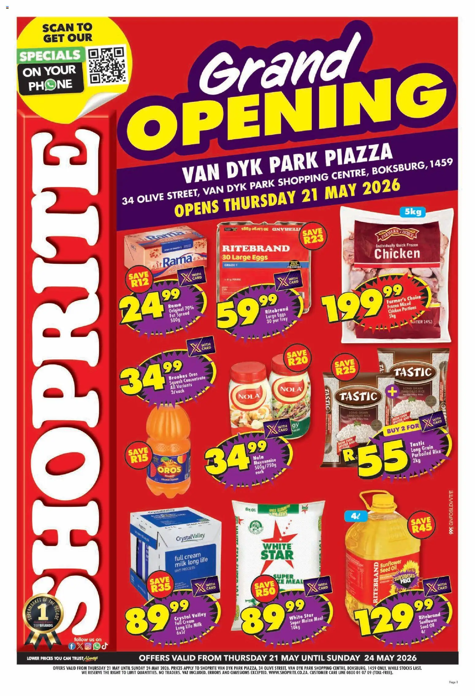 New Shoprite catalogue – valid from 21.05.2026 | Page: 1 | Products: Phone, Squash, Rice, Fat spread