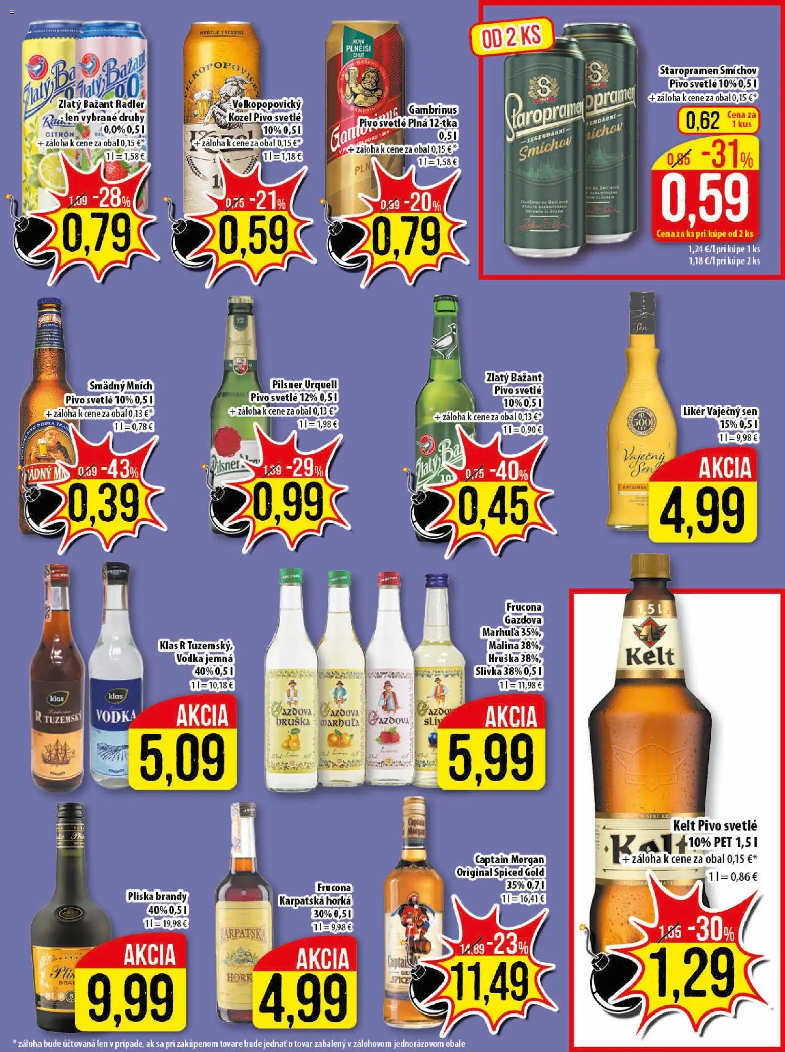 Nové Klas akcie – leták je platný od 23.03.2026 | Strana: 20 | Produkty: Pilsner Urquell, Radler, Zlatý Bažant, Vodka