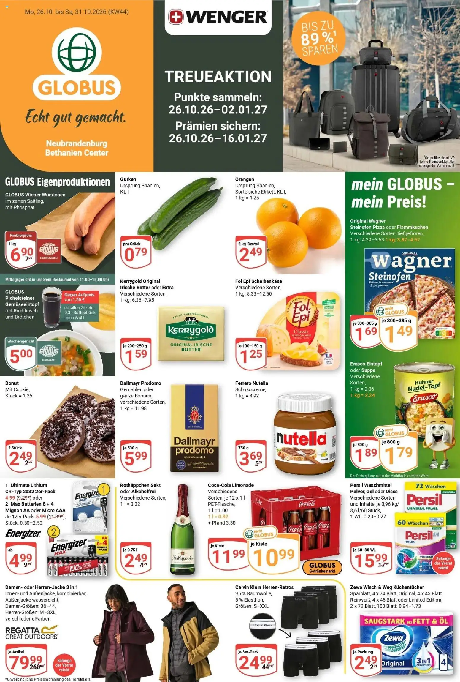 Globus Prospekt Neubrandenburg – gültig ab 26.10.2026 | Seite: 1 | Produkte: Limonade, Dallmayr, Dallmayr prodomo, Erasco
